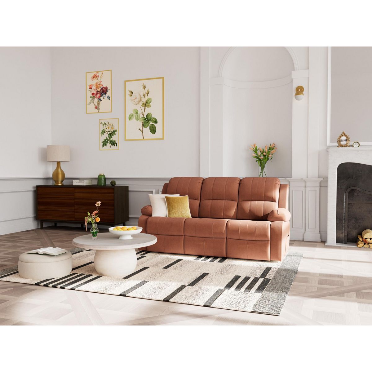 BEST MOBILIER Armand - canapé 3 places relax électrique en velours côtelé