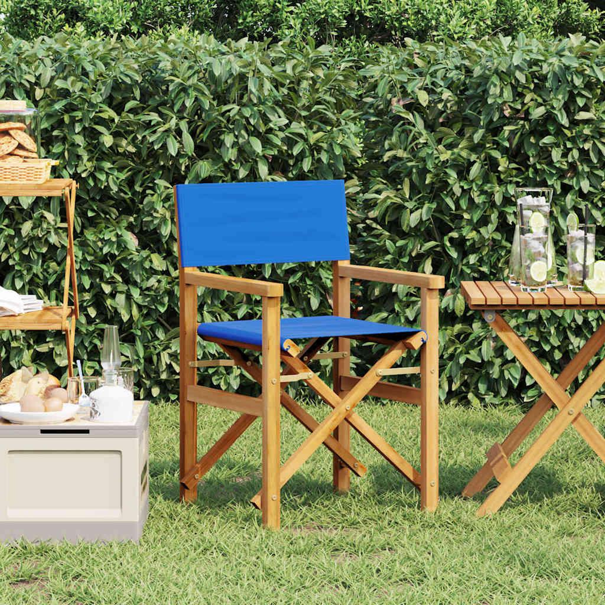 VIDAXL Chaise de metteur en scene pliante bleu bois teck massif