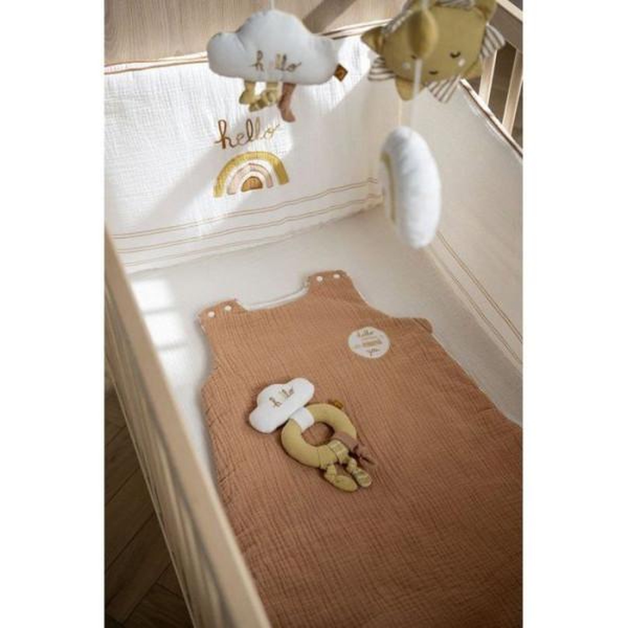 Voir la diapositive 2 : SAUTHON Tour de lit adaptable - SAUTHON - SUNLIGHT - 100 % Coton - Écru motif arc-en-ciel