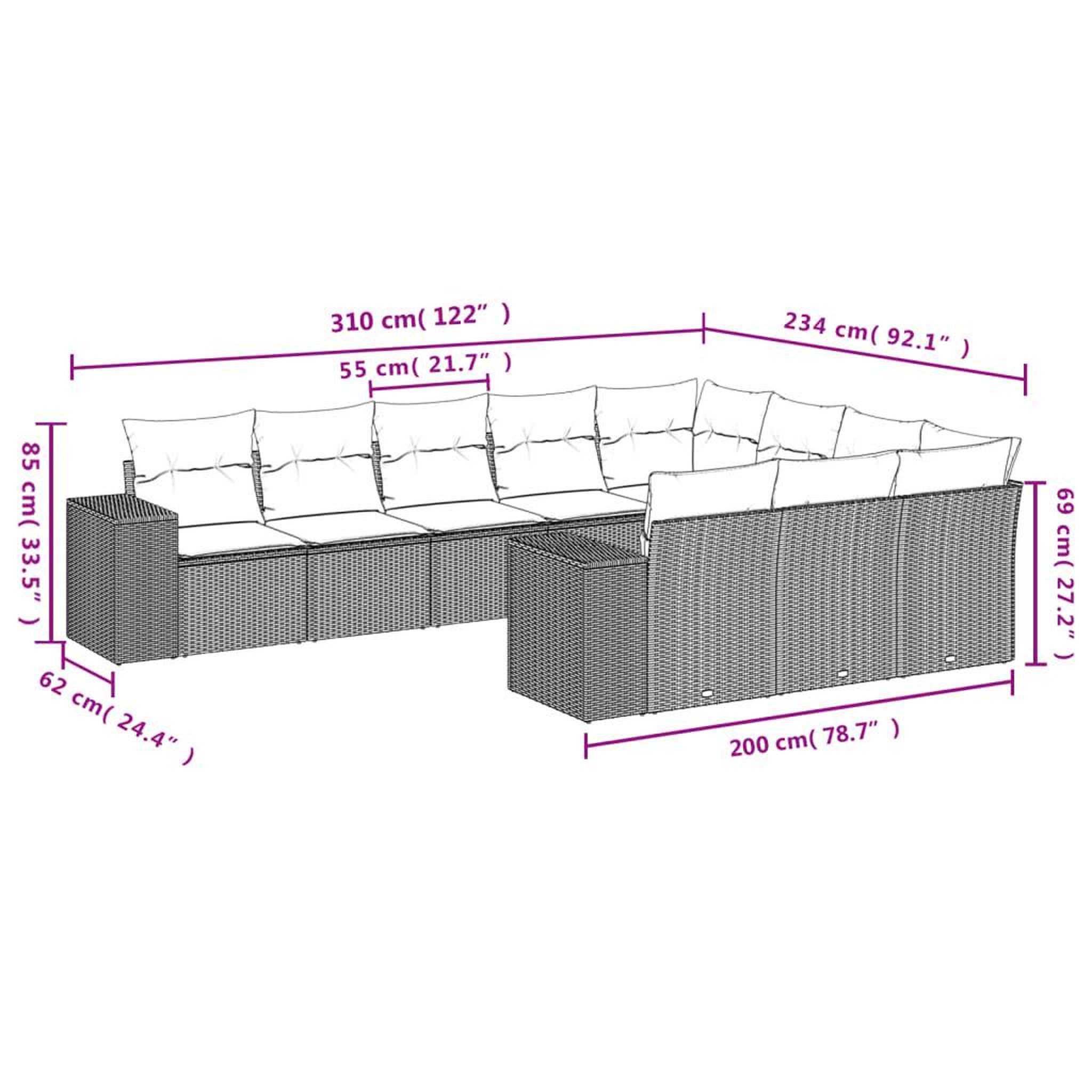 Voir la diapositive 4 : VIDAXL Salon de jardin 10 pcs avec coussins marron resine tressee