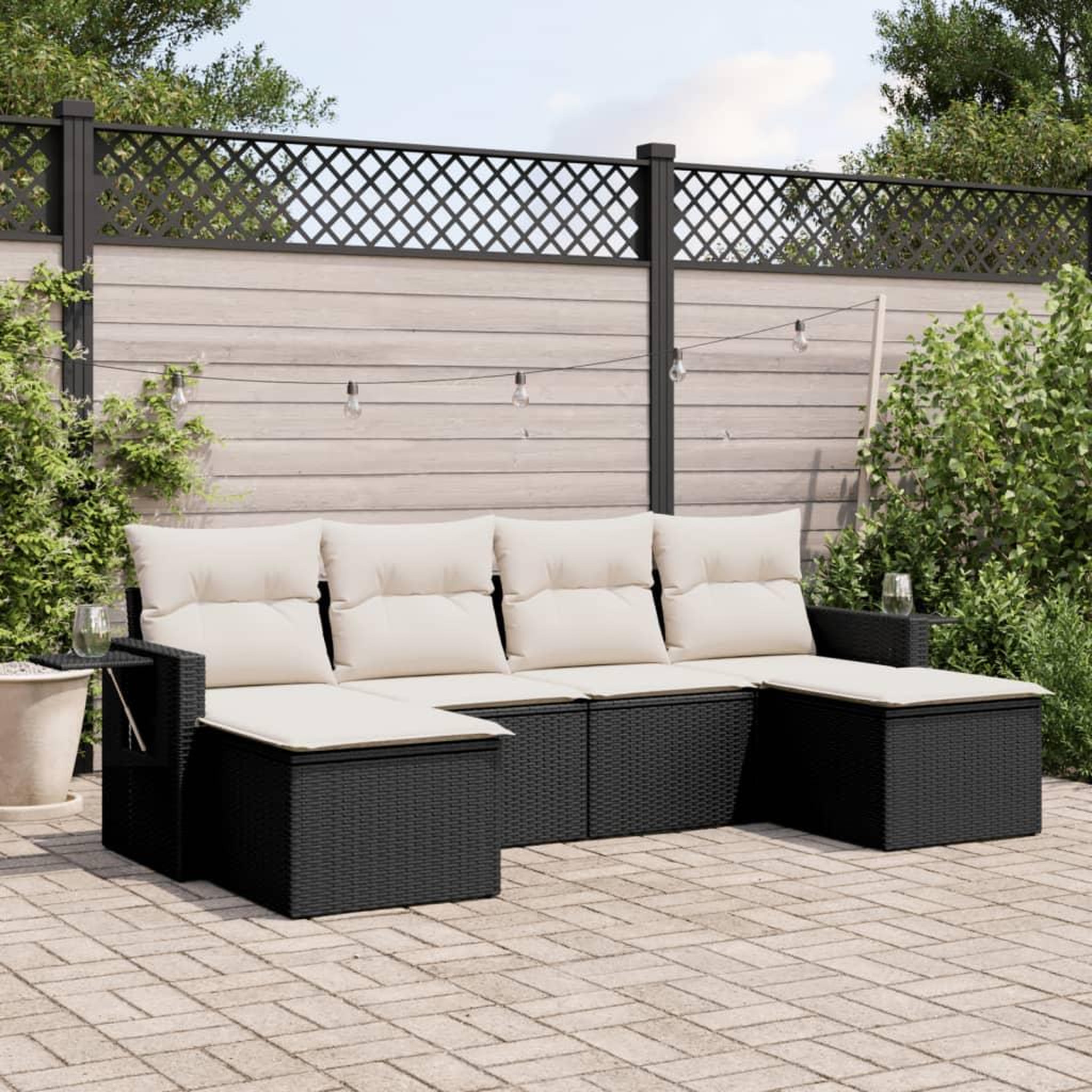 VIDAXL Salon de jardin 6 pcs avec coussins noir resine tressee