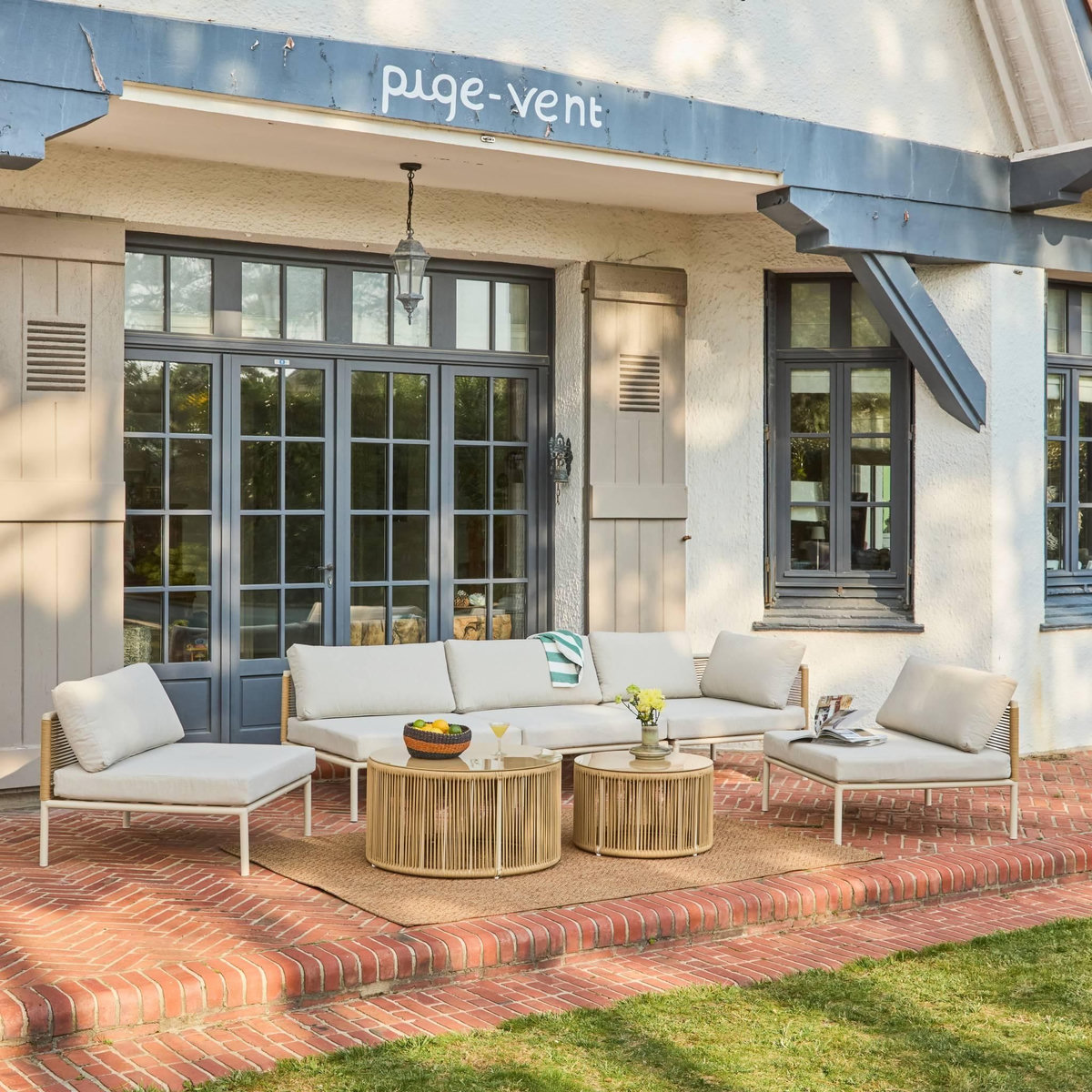 SWEEEK Salon de jardin modulable aluminium et cordes beige 5 places - Orial