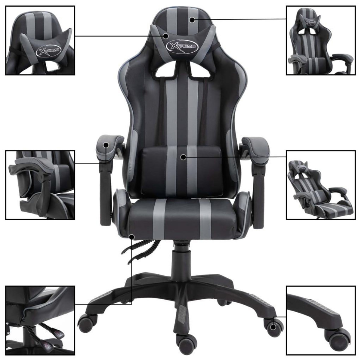VIDAXL Chaise de jeu Gris Similicuir