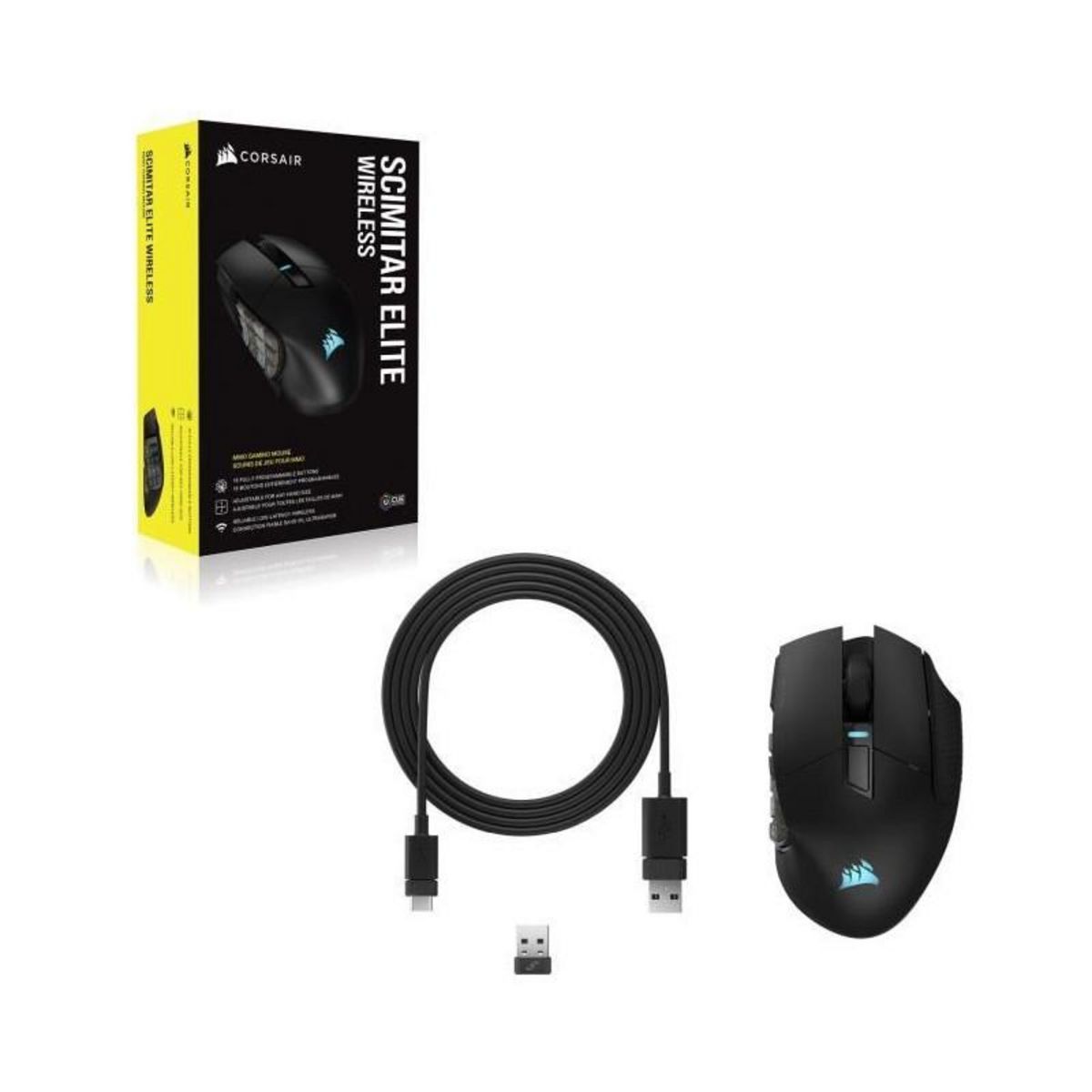 Corsair Souris Gaming - Sans fil - CORSAIR - SCIMITAR ELITE RGB Wireless - 16 boutons programmables - Autonomie 150h - Noir (CH-9314311-
