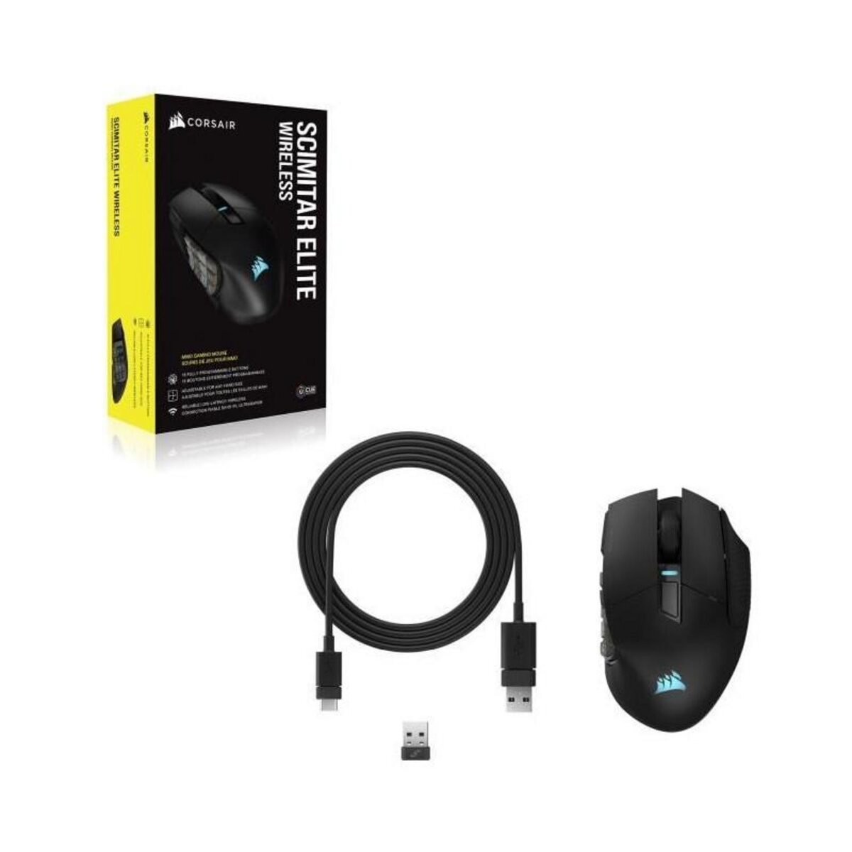 Corsair Souris Gaming - Sans fil - CORSAIR - SCIMITAR ELITE RGB Wireless - 16 boutons programmables - Autonomie 150h - Noir (CH-9314311-
