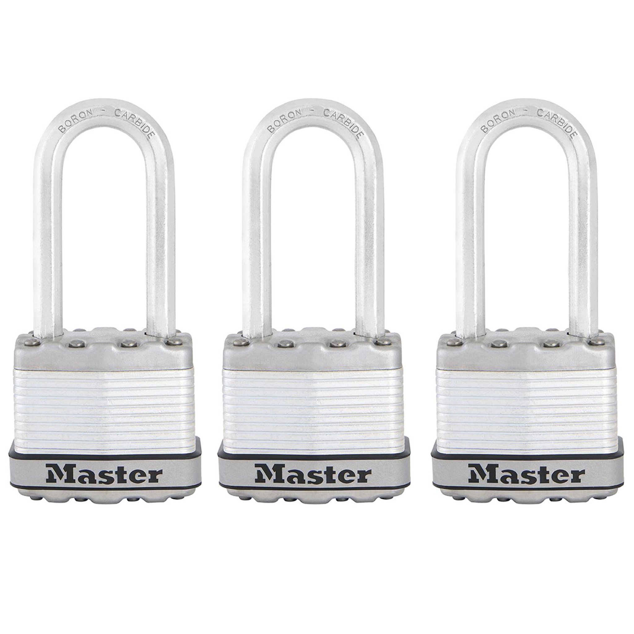 Master lock Cadenas haute sécurité [a clé] [acier laminé] [extérieur] [anse l] [pack de 3] m1eurtrilh