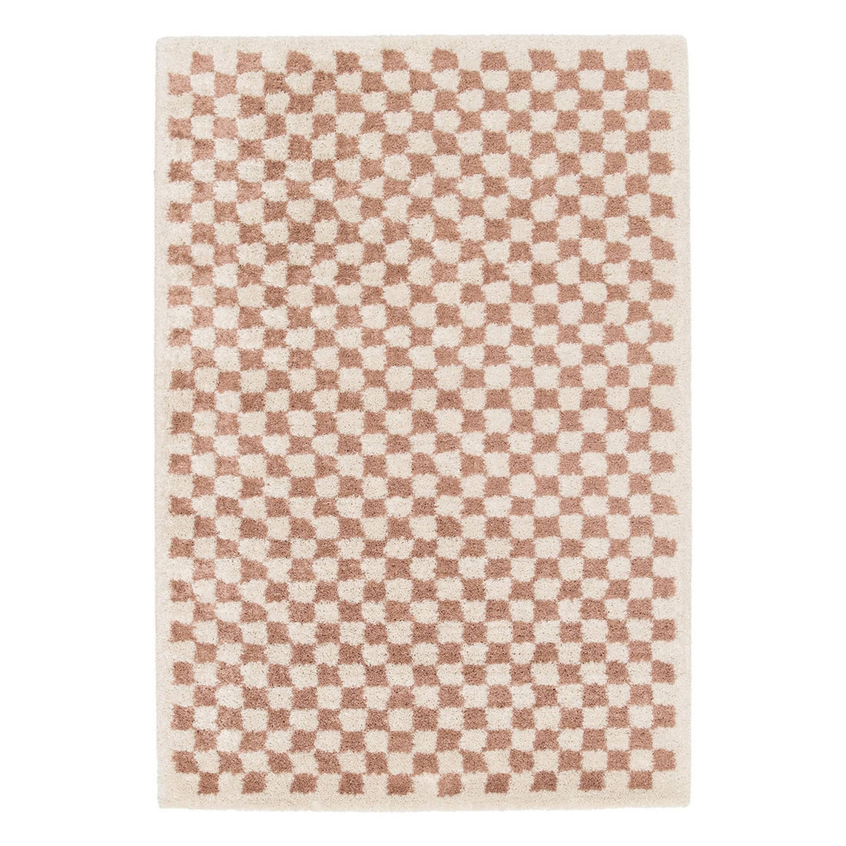 SWEEEK Tapis intérieur shaggy poils longs damier vieux rose et crème