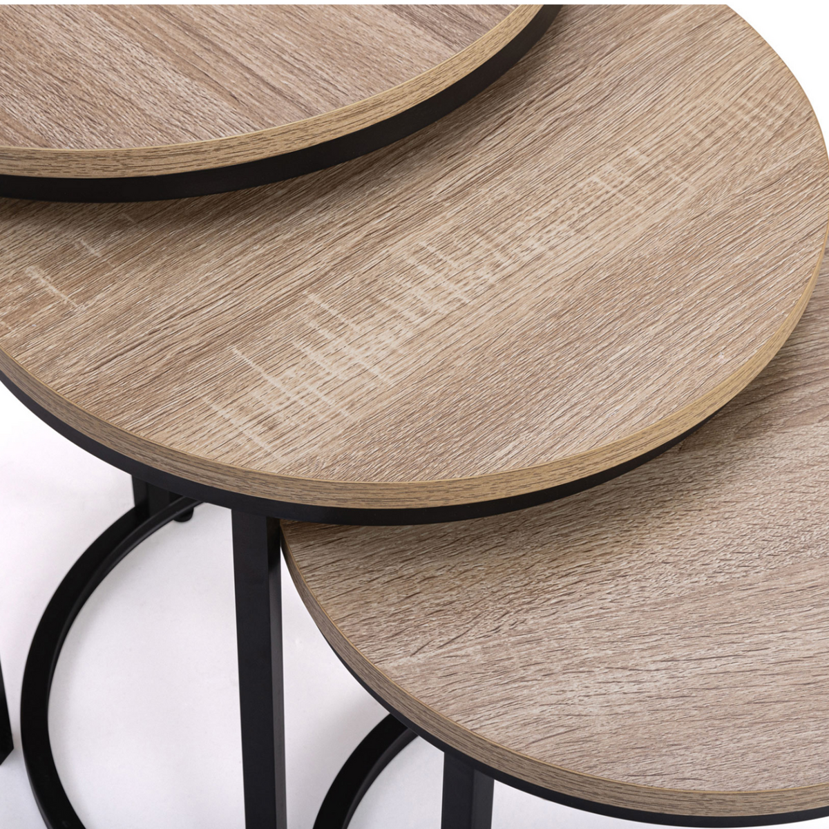 ID MARKET Lot de 3 tables basses gigognes DETROIT rondes 35/40/45 design industriel