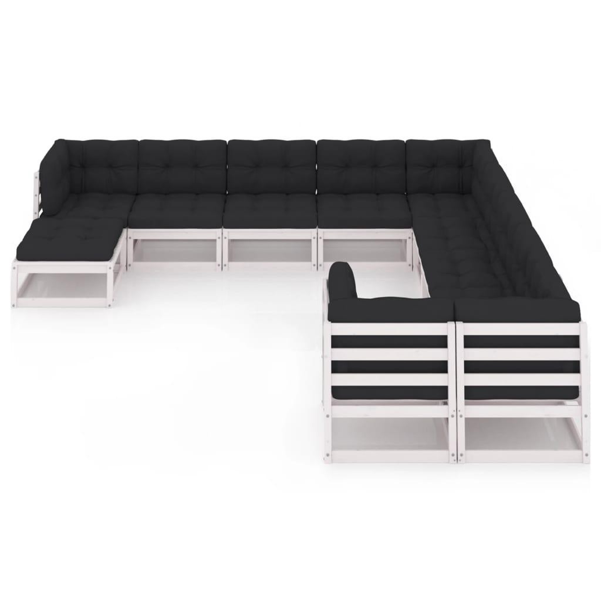Voir la diapositive 2 : VIDAXL Salon de jardin 11 pcs avec coussins Blanc Bois de pin massif