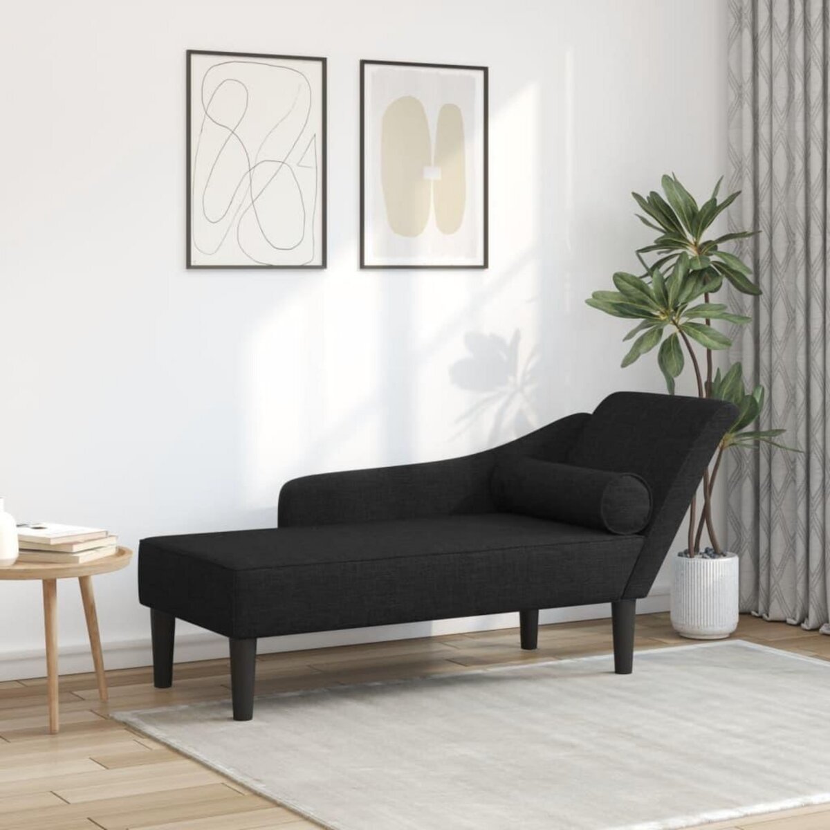 VIDAXL Chaise longue avec coussins noir tissu