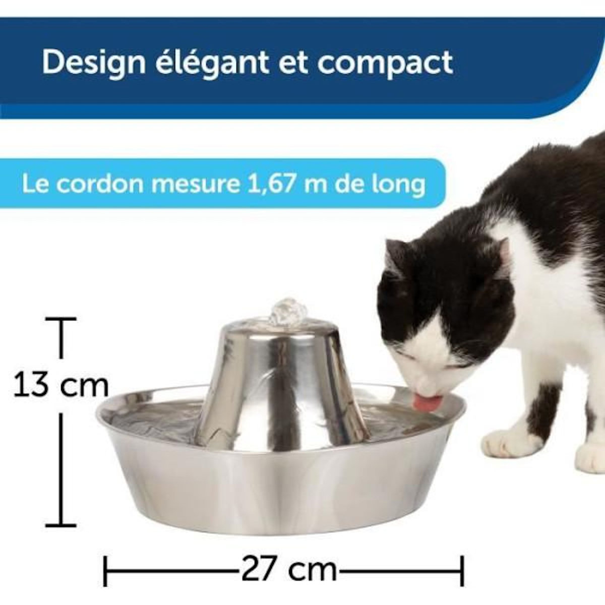 PETSAFE Fontaine pour Animaux - PETSAFE - SEASIDE - Inoxydable - 1,8 L - Silencieuse - Eau filtrée