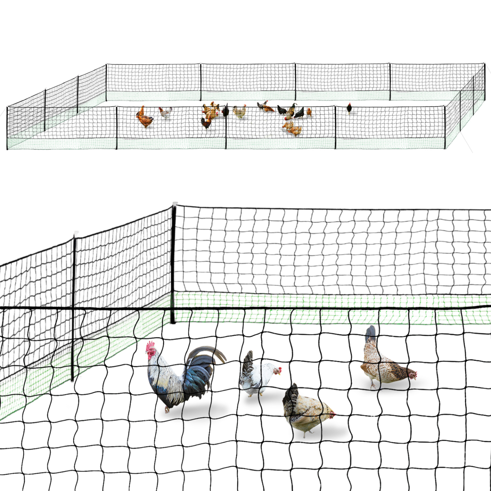 ID MARKET Kit clôture filet à poules 50 m avec porte 15 piquets double pointe