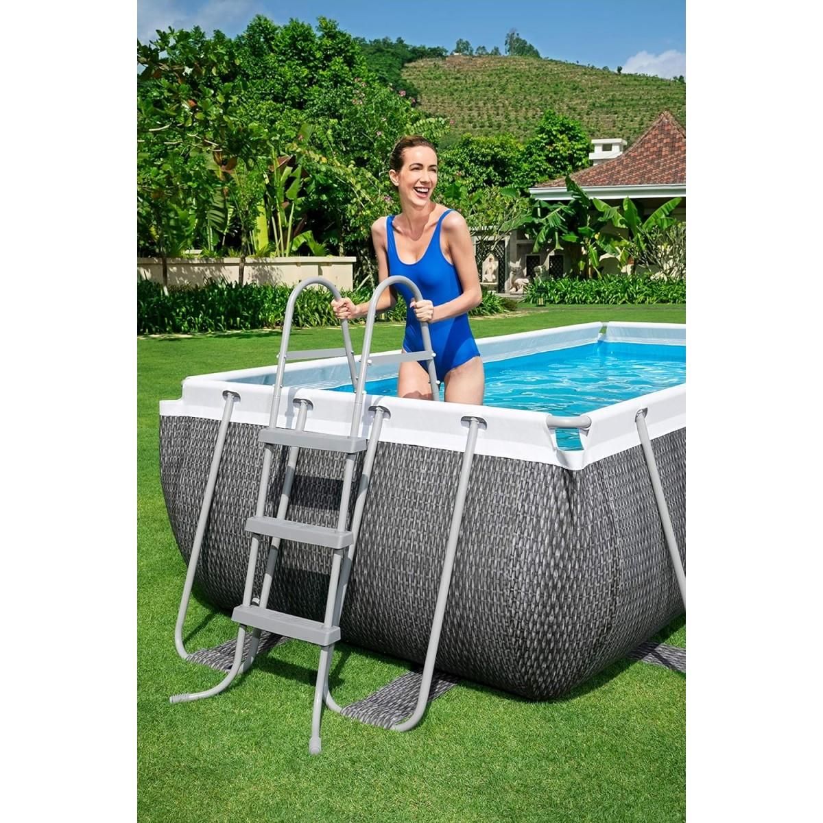 BESTWAY Piscine hors sol Rectangulaire BESTWAY 404x201x100cm - Structure Anticorrosion, Liner Triple Épaisseur, Pompe Échelle Incluses