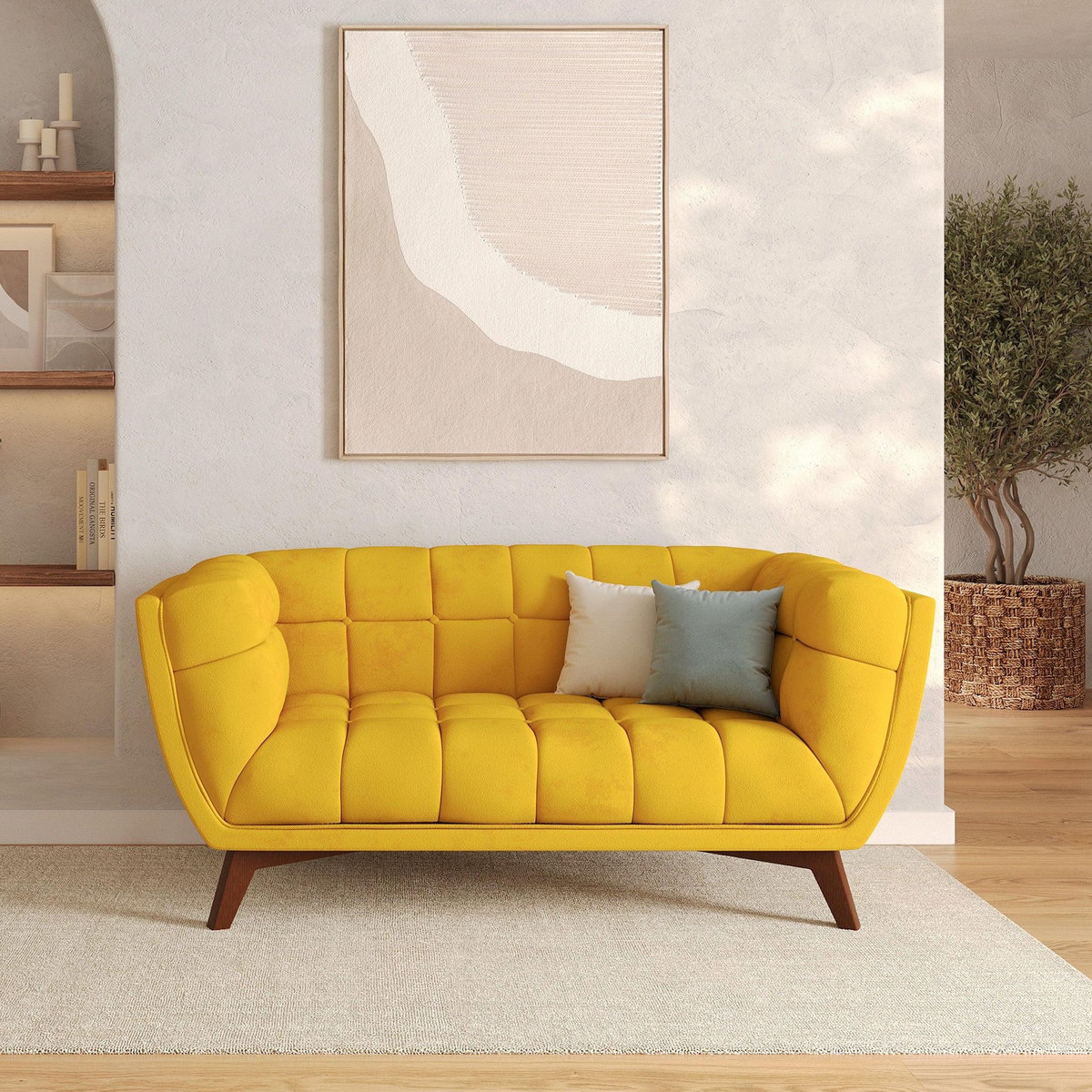 Rendez vous déco Canapé 2 places en velours jaune-Mona