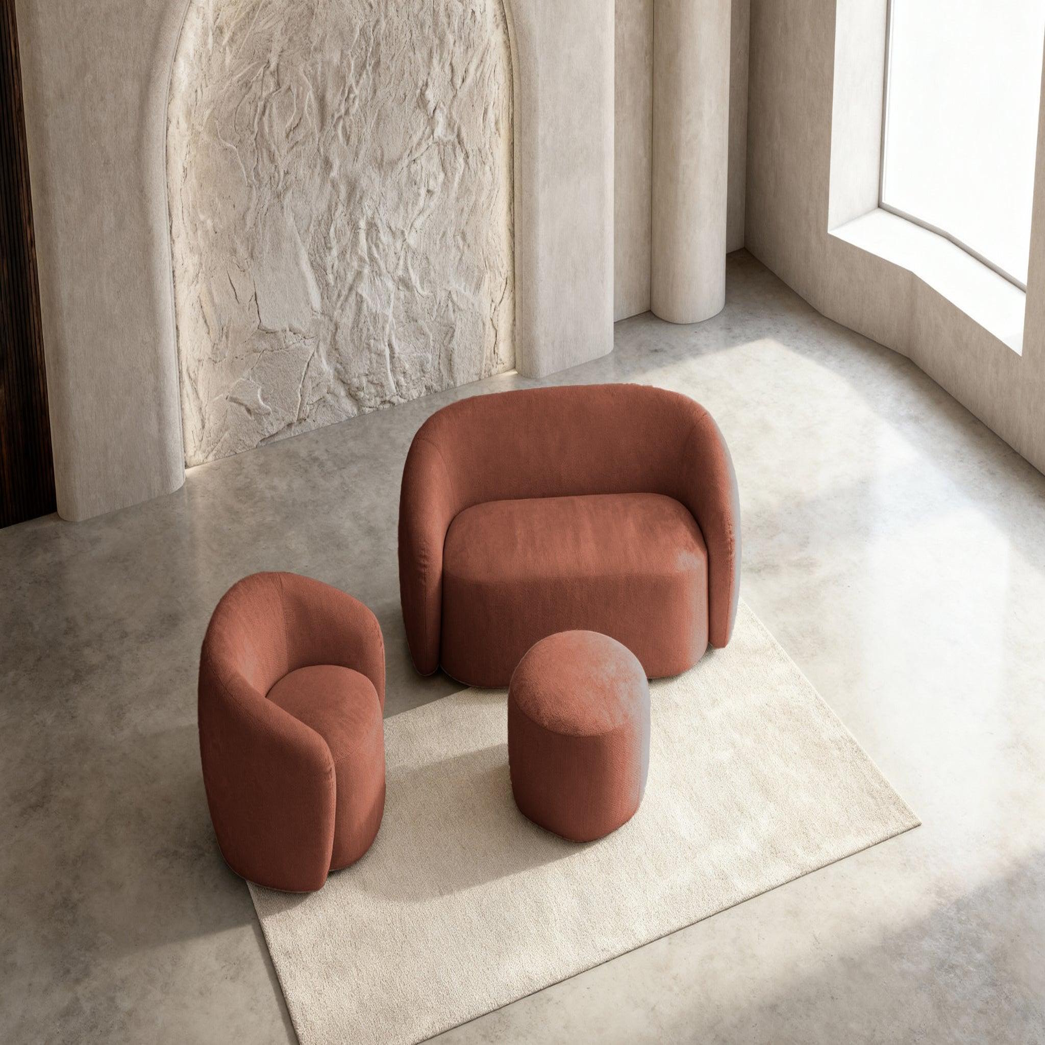 Voir la diapositive 6 : CASANOVA PARIS Aurelie - pack canapé droit 2 places + fauteuil + pouf tissu