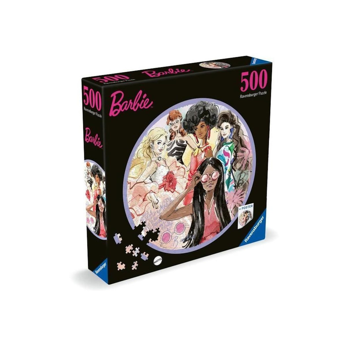 RAVENSBURGER Puzzle rond 500 pièces Barbie – L’icône du style depuis 1959 – Adulte & Enfant – Haute qualité