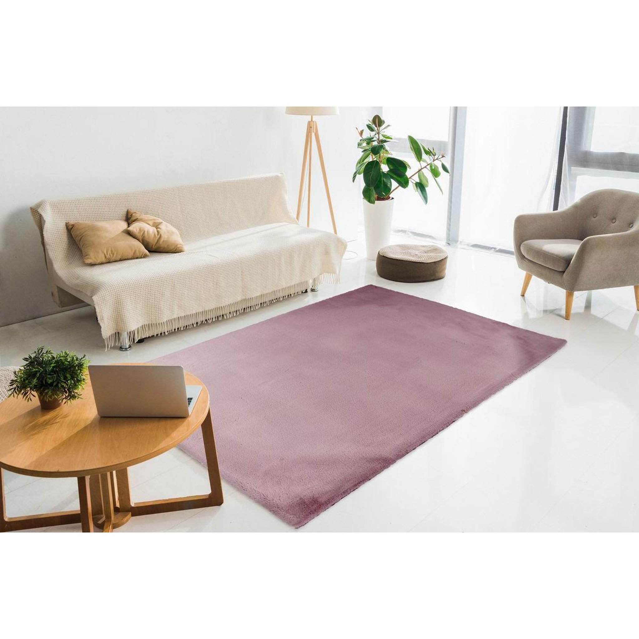 Voir la diapositive 4 : Paris Prix Tapis uni doux à poils longs  rabbit  rose