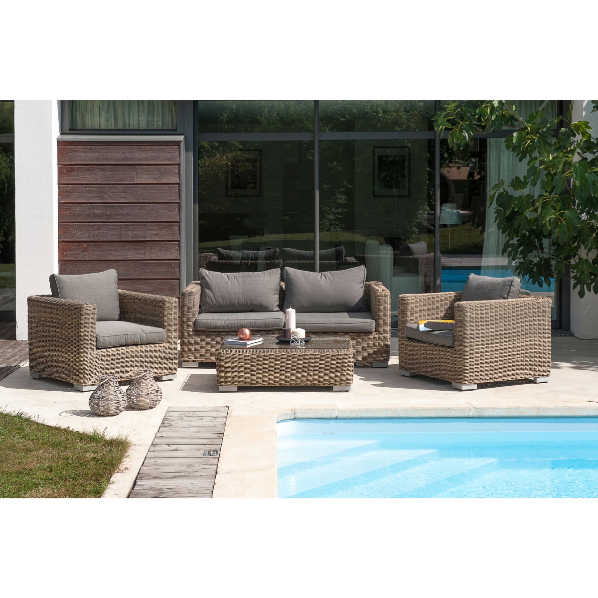 PARIS GARDEN Salon bas de jardin - 4 places - Résine tressée - Miel - MONTMARTRE