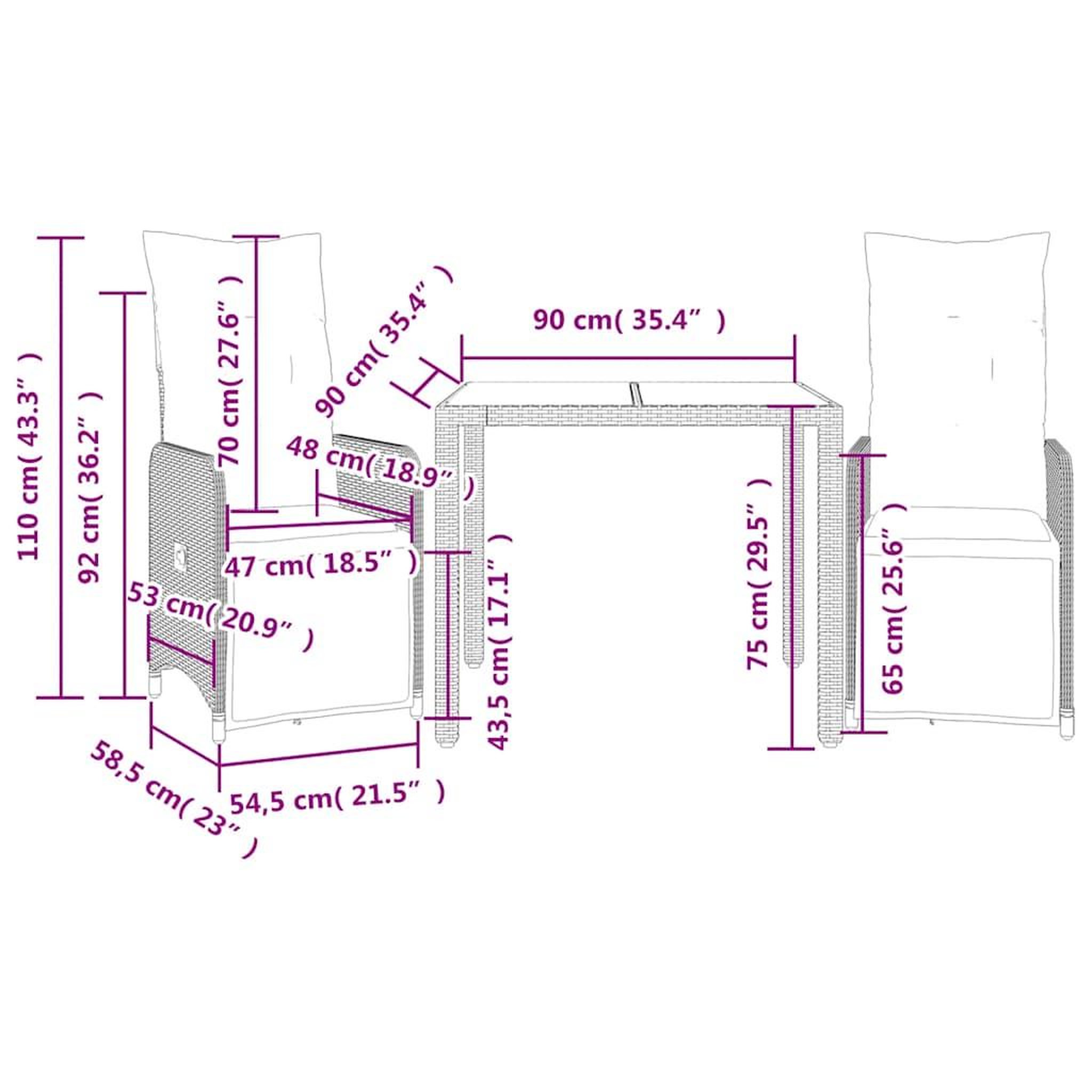 Voir la diapositive 6 : VIDAXL Ensemble de bistro de jardin 3 pcs coussins noir poly rotin