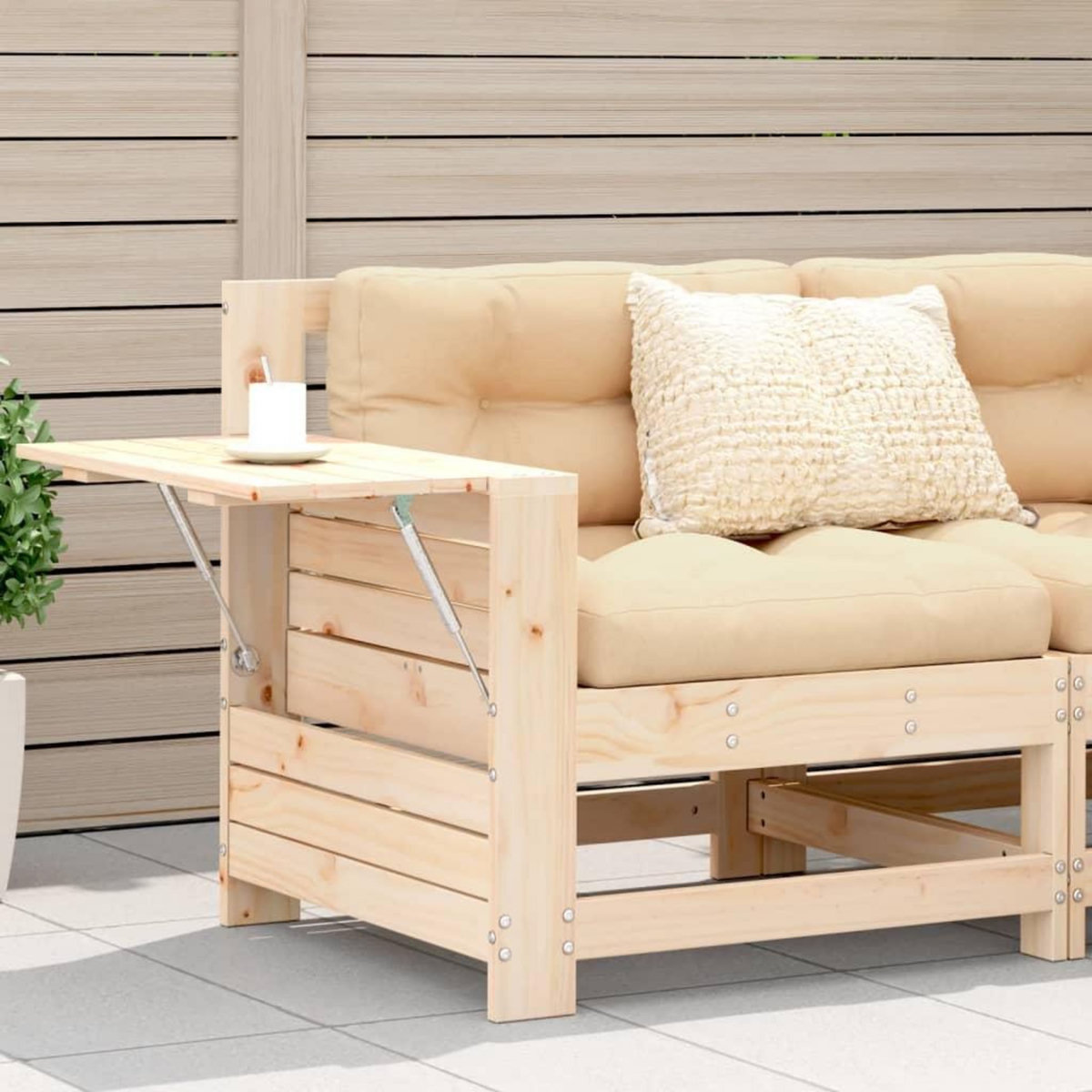 VIDAXL Canape de jardin accoudoir avec table d'appoint bois massif pin