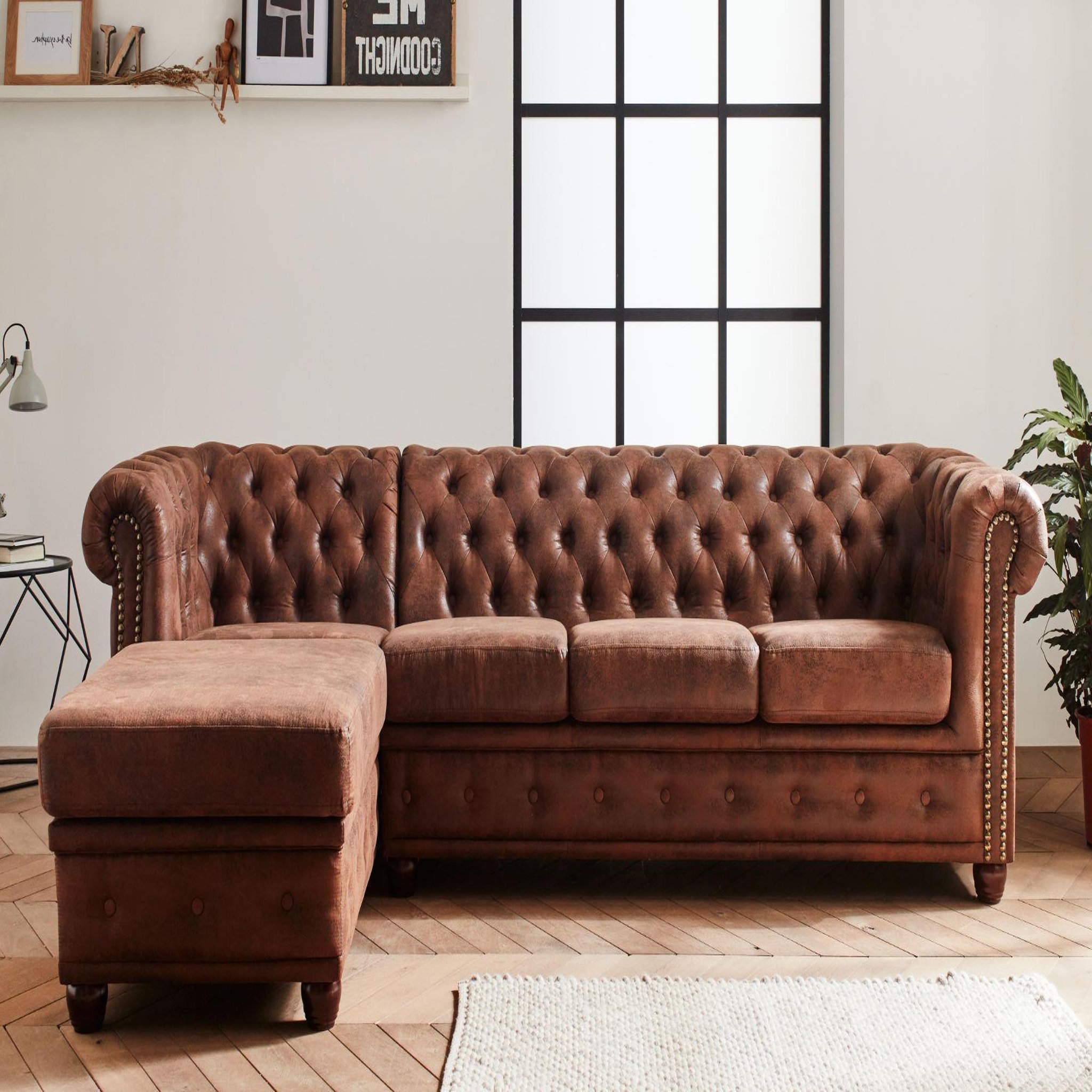 Voir la diapositive 2 : LISA DESIGN Winston - canapé d'angle chesterfield - 4 places - style industriel - gauche