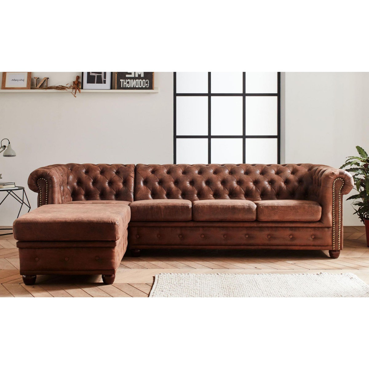 LISA DESIGN Winston - canapé d'angle chesterfield - 4 places - style industriel - gauche