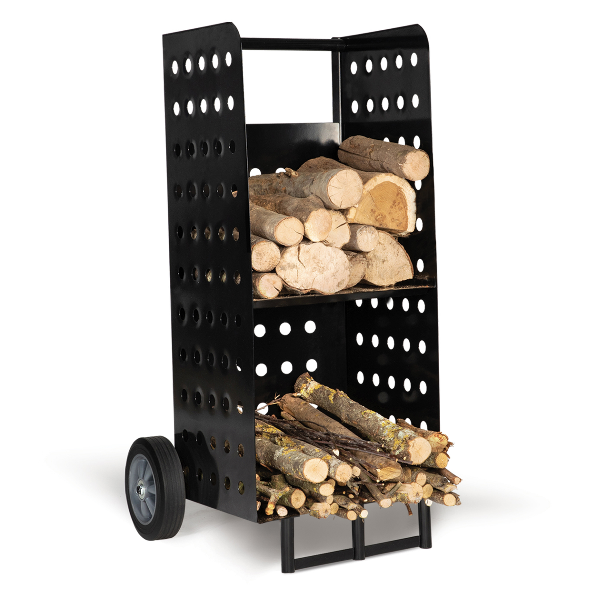 ID MARKET Chariot porte bûches acier noir 40 x 40 x 100,5 cm pour cheminée