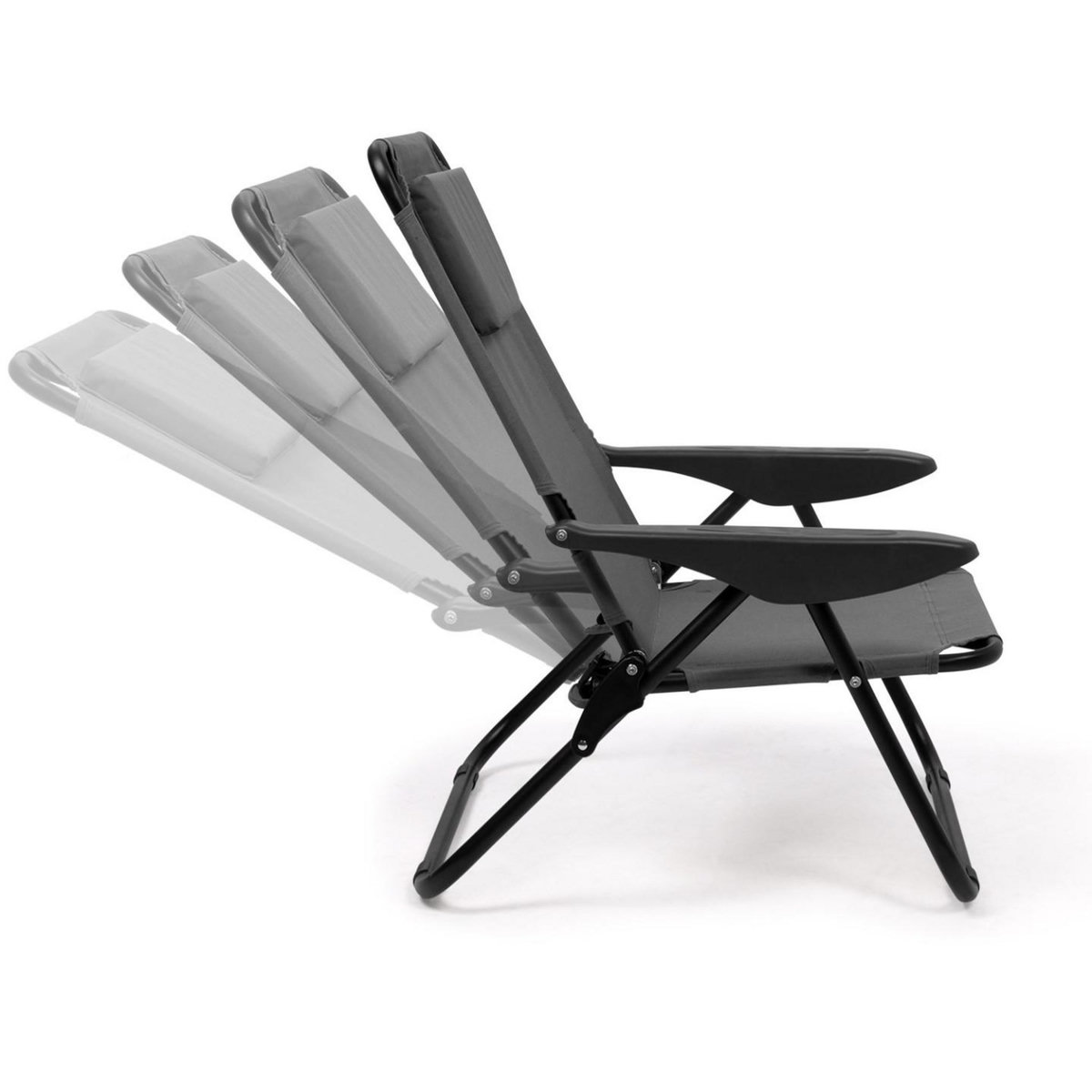 ID MARKET Lot de 2 chaises de plage pliantes - fauteuils de jardin inclinables sac à dos gris anthracite et toile grise