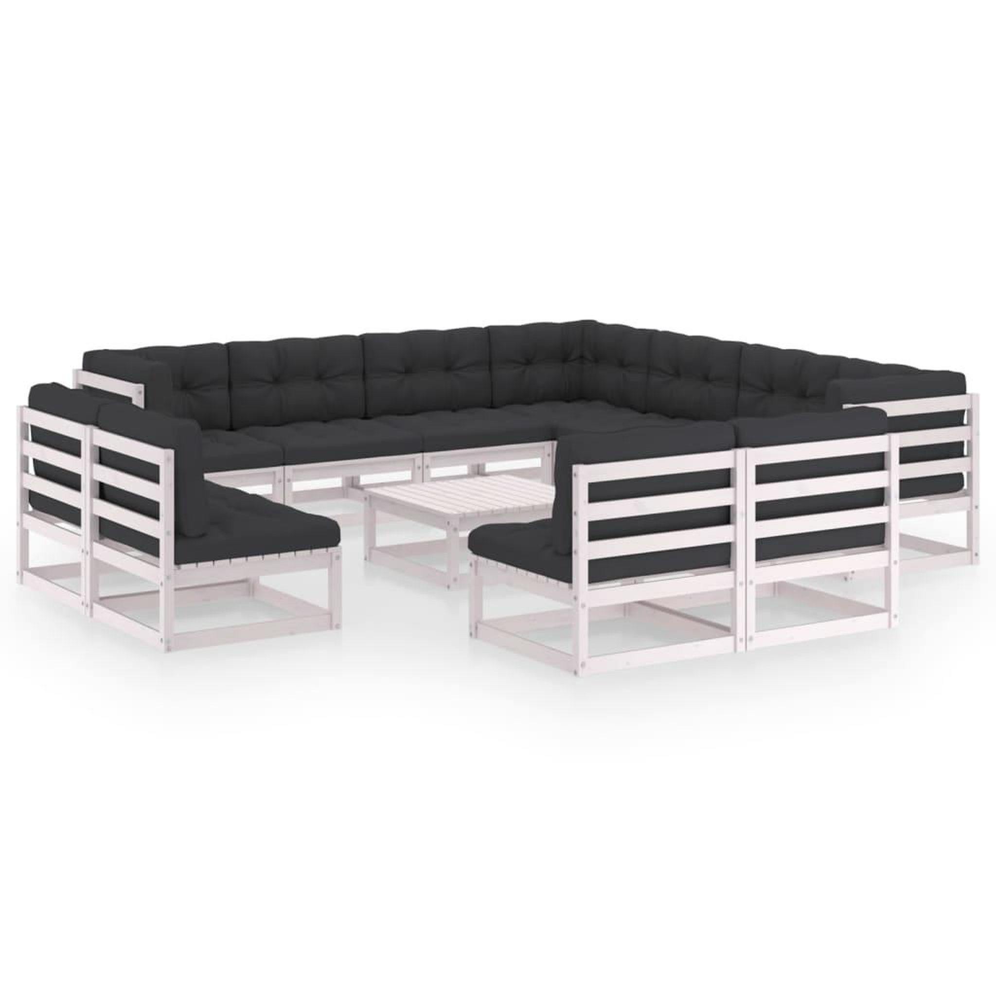 Voir la diapositive 1 : VIDAXL Salon de jardin 12 pcs avec coussins Blanc Bois de pin massif
