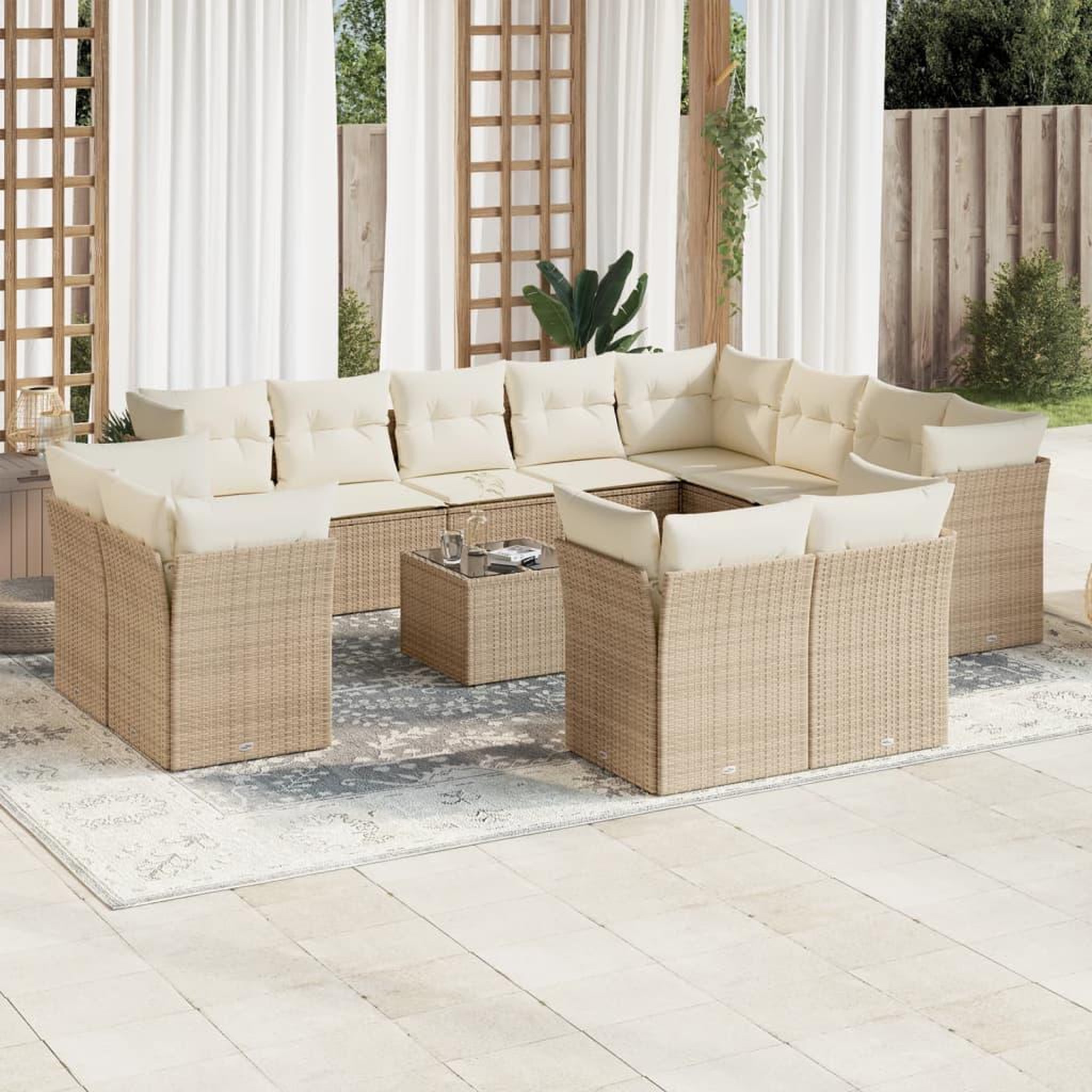 VIDAXL Salon de jardin avec coussins 13 pcs beige resine tressee