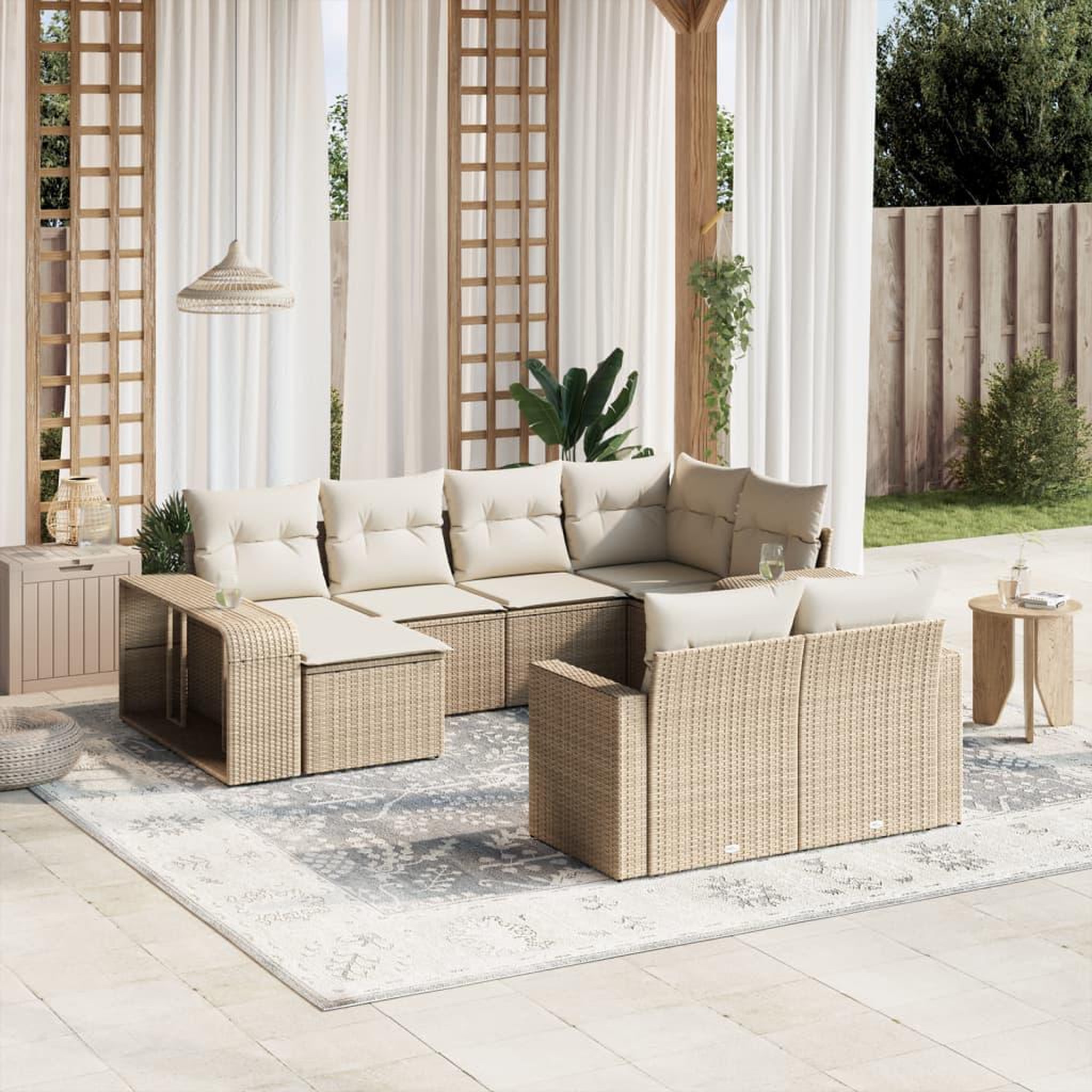 VIDAXL Salon de jardin avec coussins 10 pcs beige resine tressee
