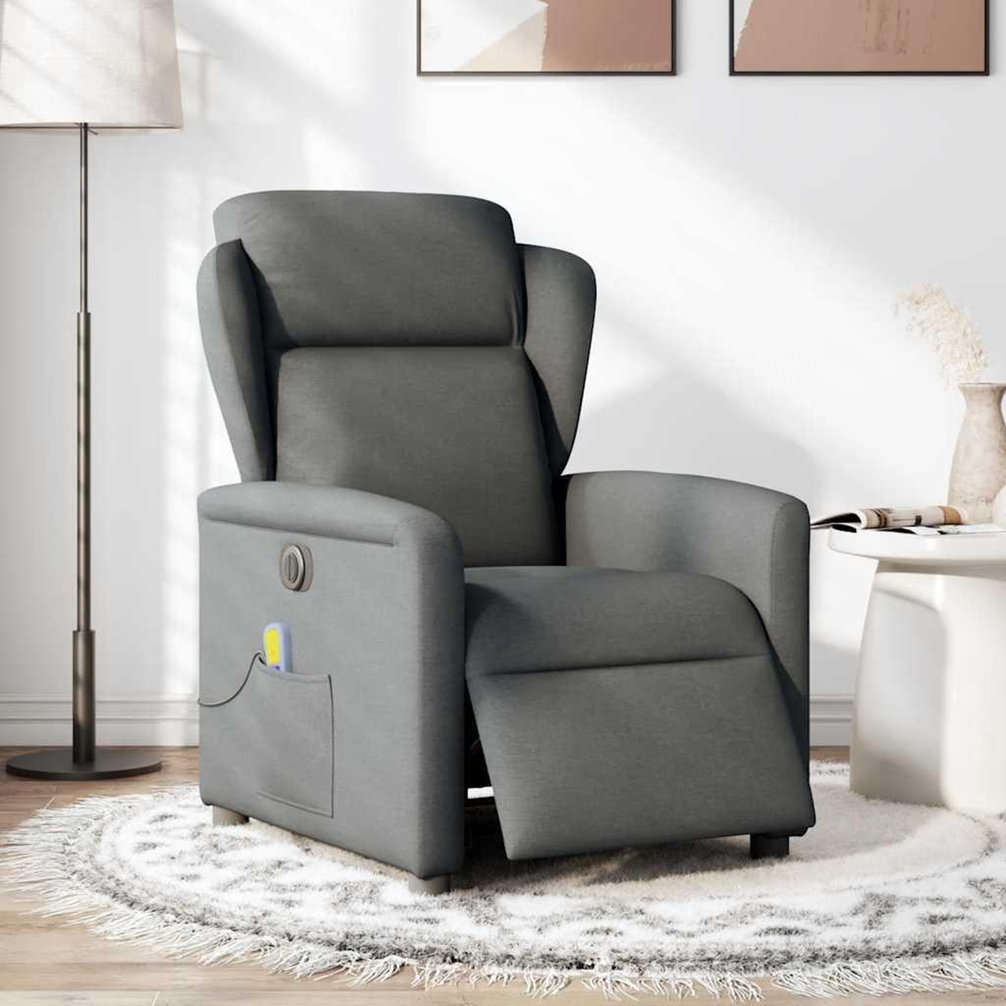 Voir la diapositive 2 : VIDAXL Fauteuil inclinable de massage electrique gris fonce tissu