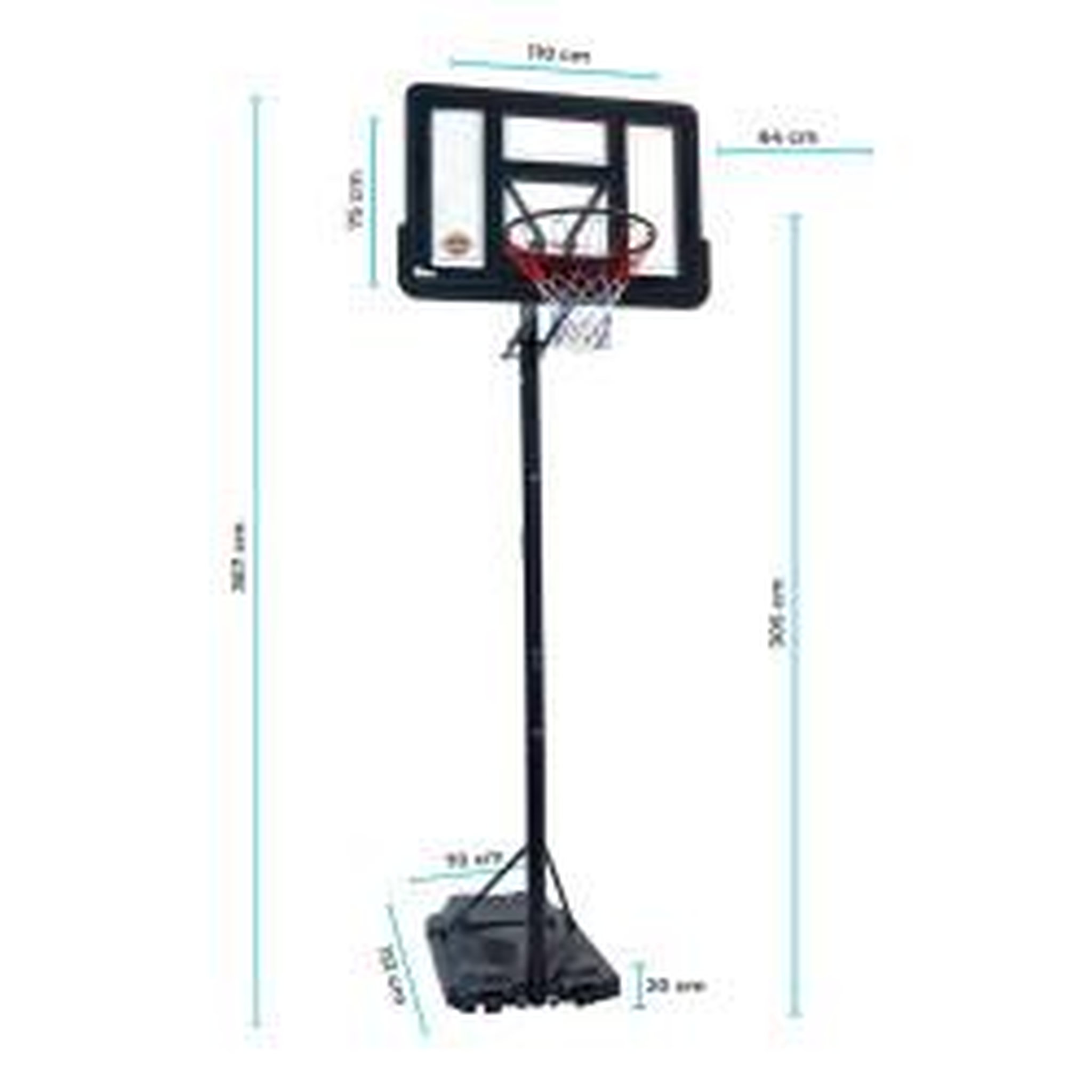 Voir la diapositive 2 : BUMBER Panier de Basket sur pied mobile CHICAGO - Diamètre 45 cm - Hauteur Réglable de 2,30m à 3,05m