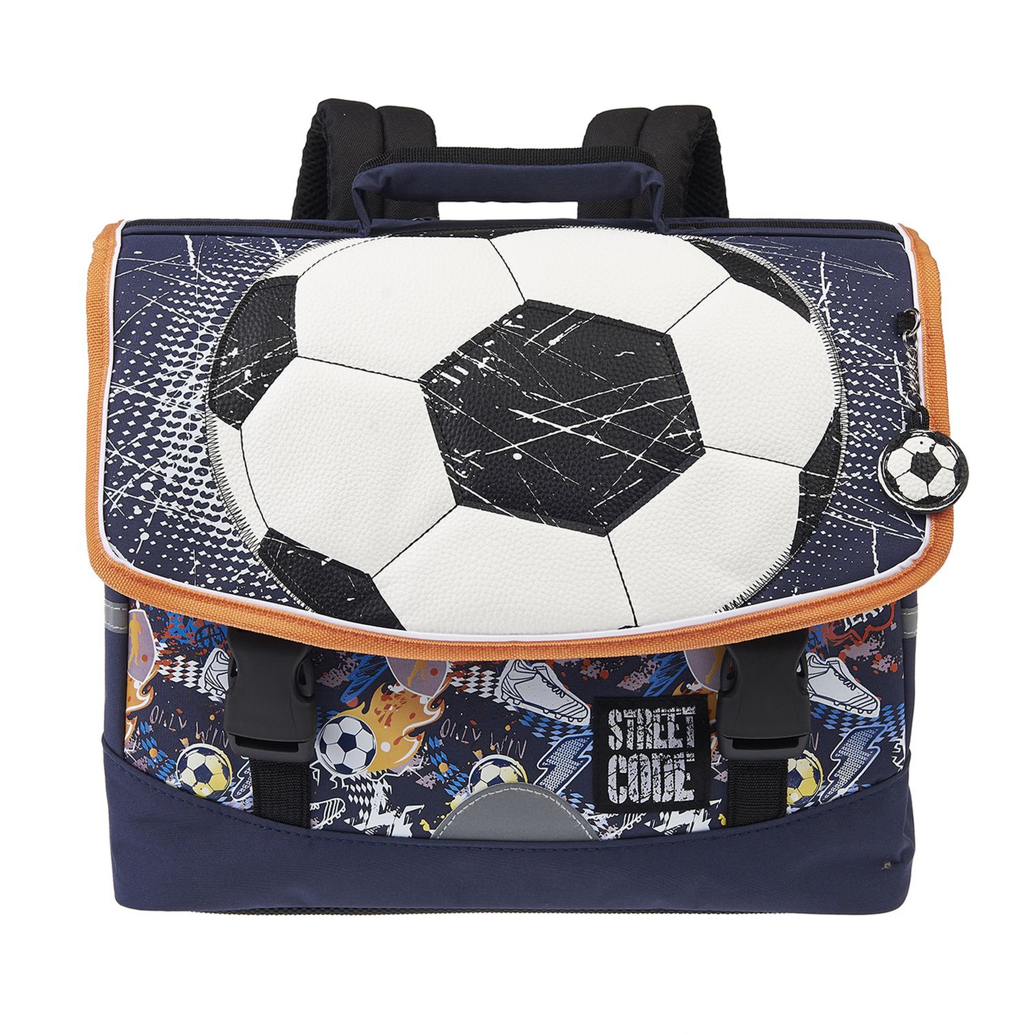 Voir la diapositive 1 : AUCHAN Cartable 36 cm polyester bleu foncé FOOTBALL STREET CODE