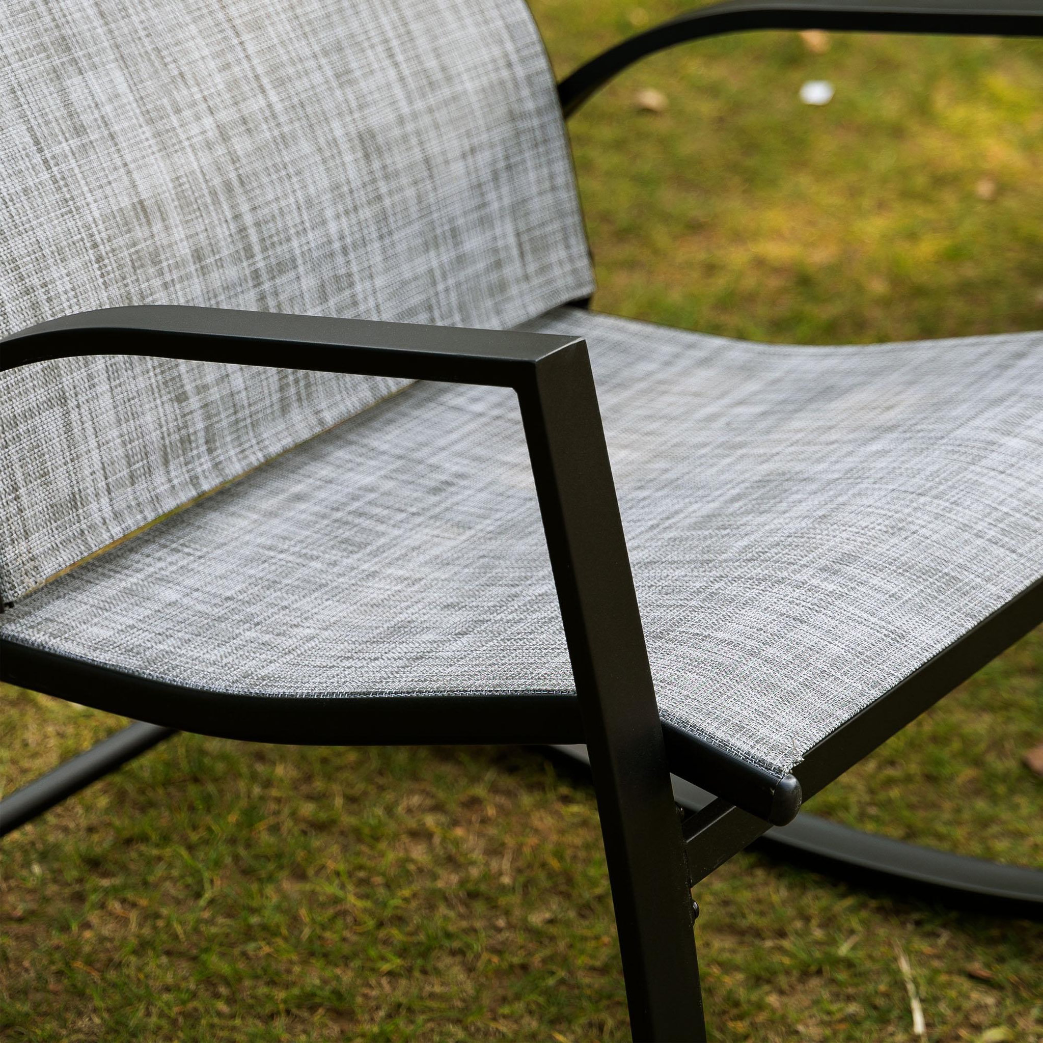 Voir la diapositive 5 : OUTSUNNY Ensemble de jardin 3 pièces 2 fauteuils à bascule table basse plateau verre trempé acier époxy textilène gris