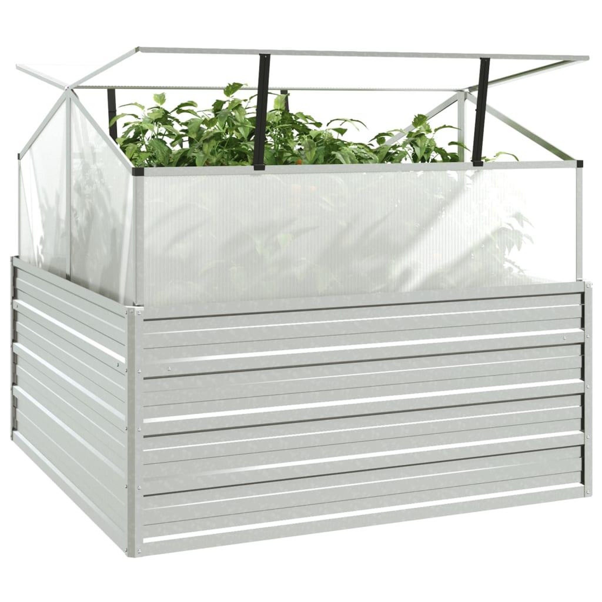 Voir la diapositive 3 : VIDAXL Lit sureleve de jardin avec serre 100x100x85 cm Argente