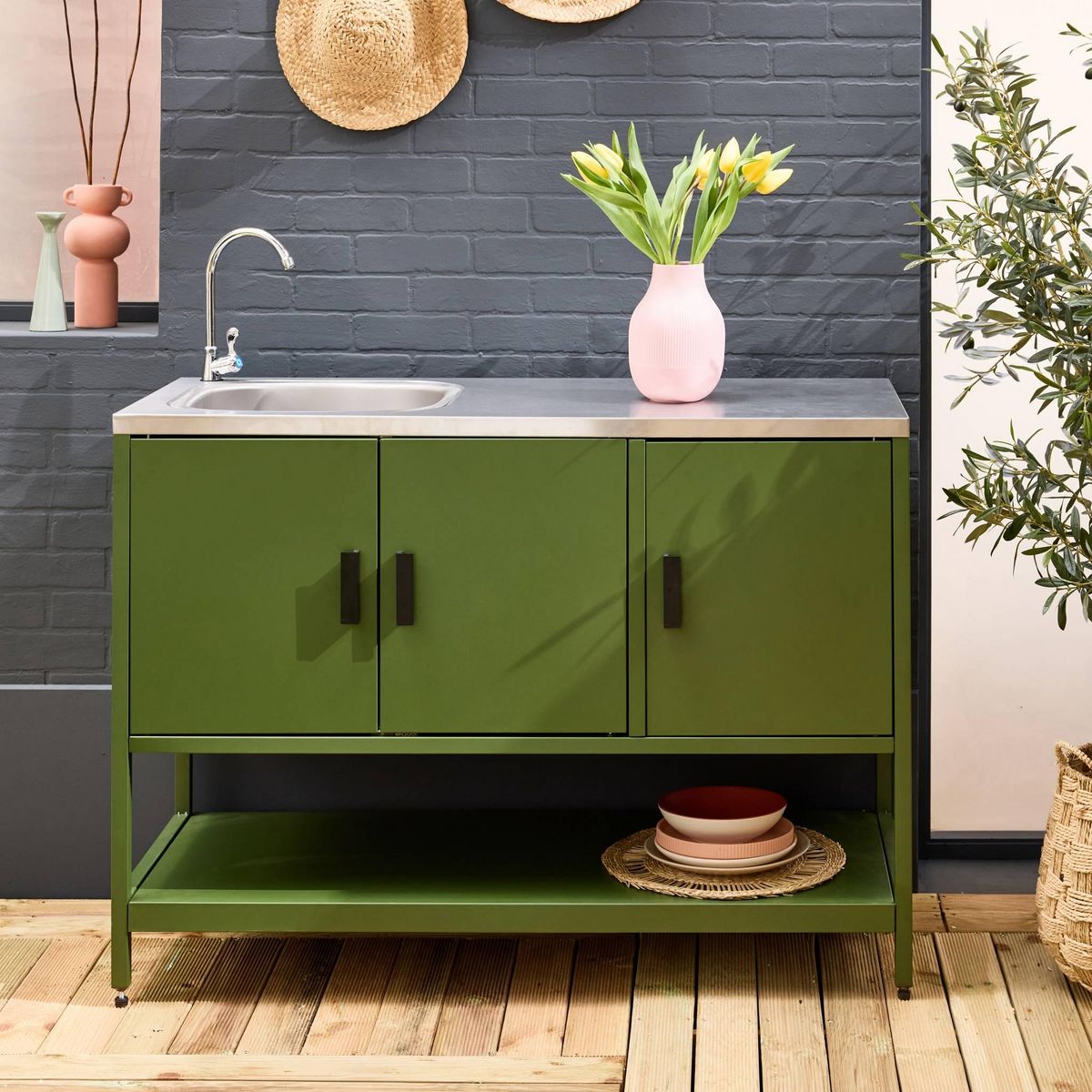 SWEEEK Cuisine extérieure en acier avec évier L120cm