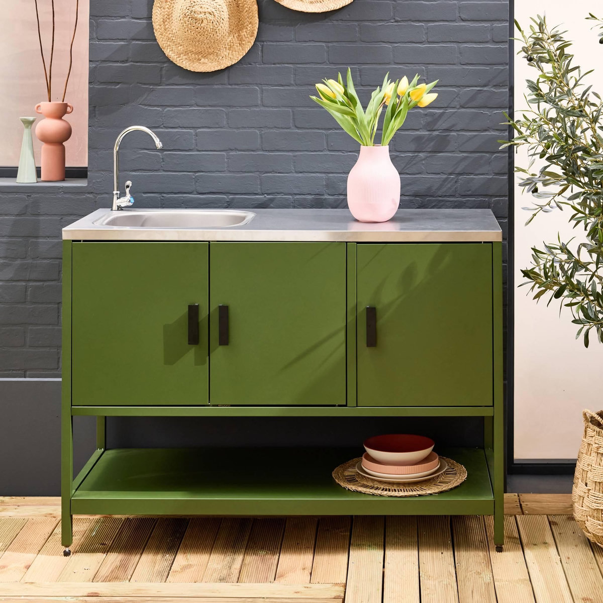 SWEEEK Cuisine extérieure en acier avec évier L120cm