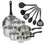 Voir la diapositive 1 : Fackelmann Set 1 poêle 28 cm 3 casseroles 12 16 20 cm, 3 faitouts 16, 20 et 24 cm en inox et 6 ustensiles RPET Fackelmann Geneva