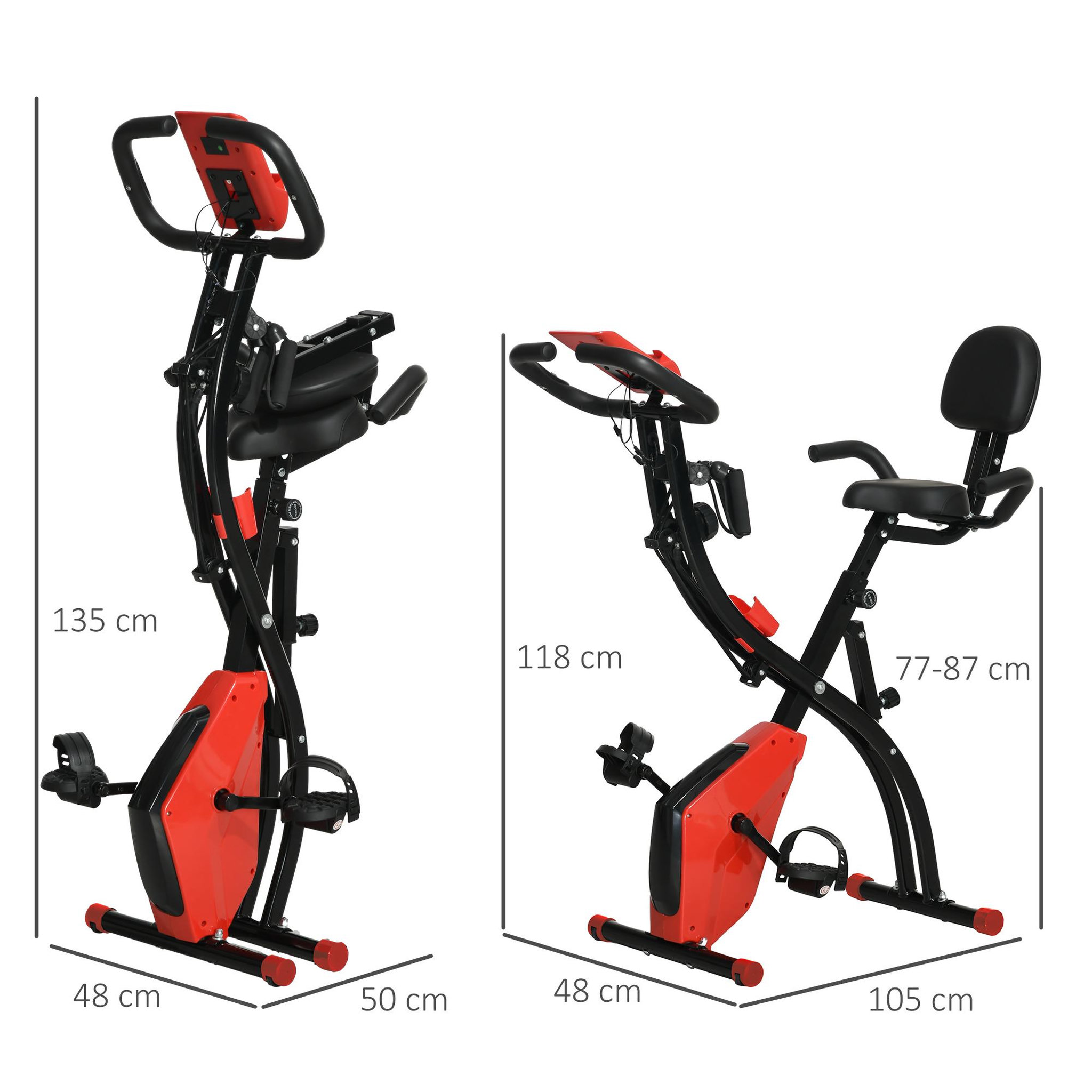 Voir la diapositive 3 : HOMCOM Vélo d'appartement pliant 8 niveaux de résistance magnétique dossier selle réglable poignées ergonomiques écran LCD multifonction suspensions support tablette acier
