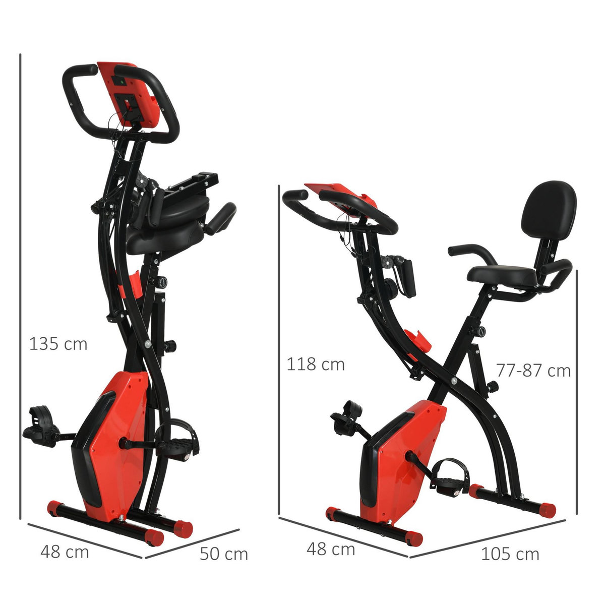 HOMCOM Vélo d'appartement pliant 8 niveaux de résistance magnétique dossier selle réglable poignées ergonomiques écran LCD multifonction suspensions support tablette acier