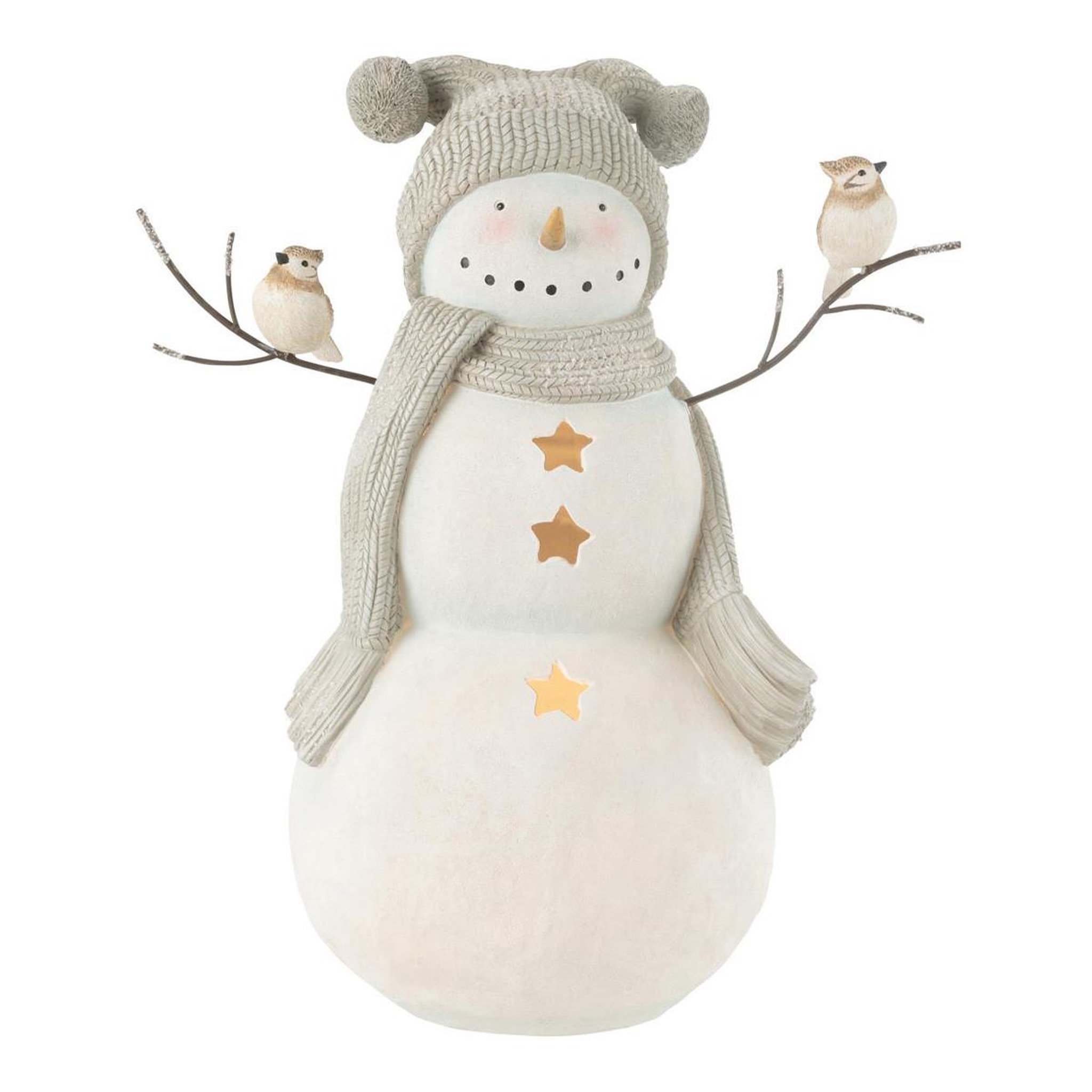 Voir la diapositive 2 : J-LINE Bonhomme de neige déco  oiseaux  50cm blanc