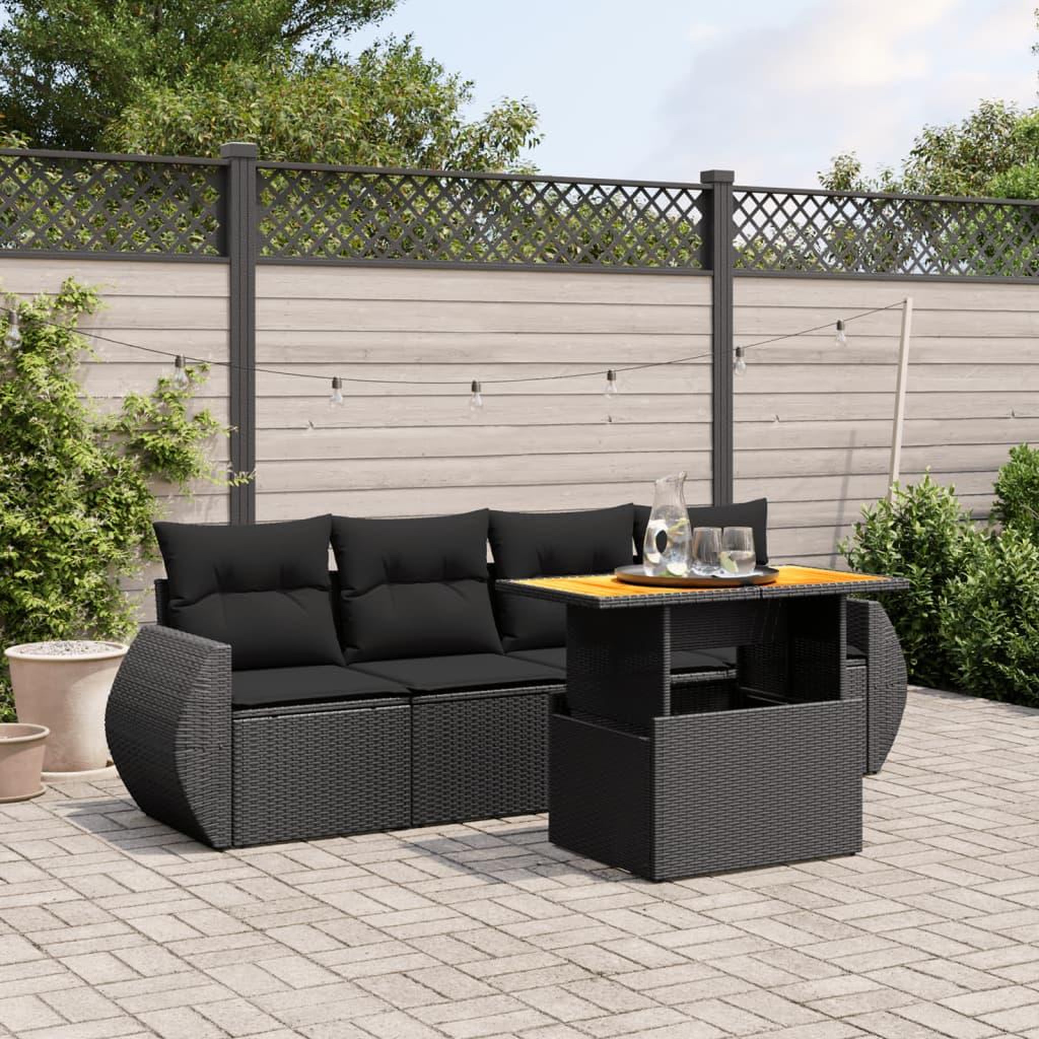 VIDAXL Salon de jardin 5 pcs avec coussins noir resine tressee
