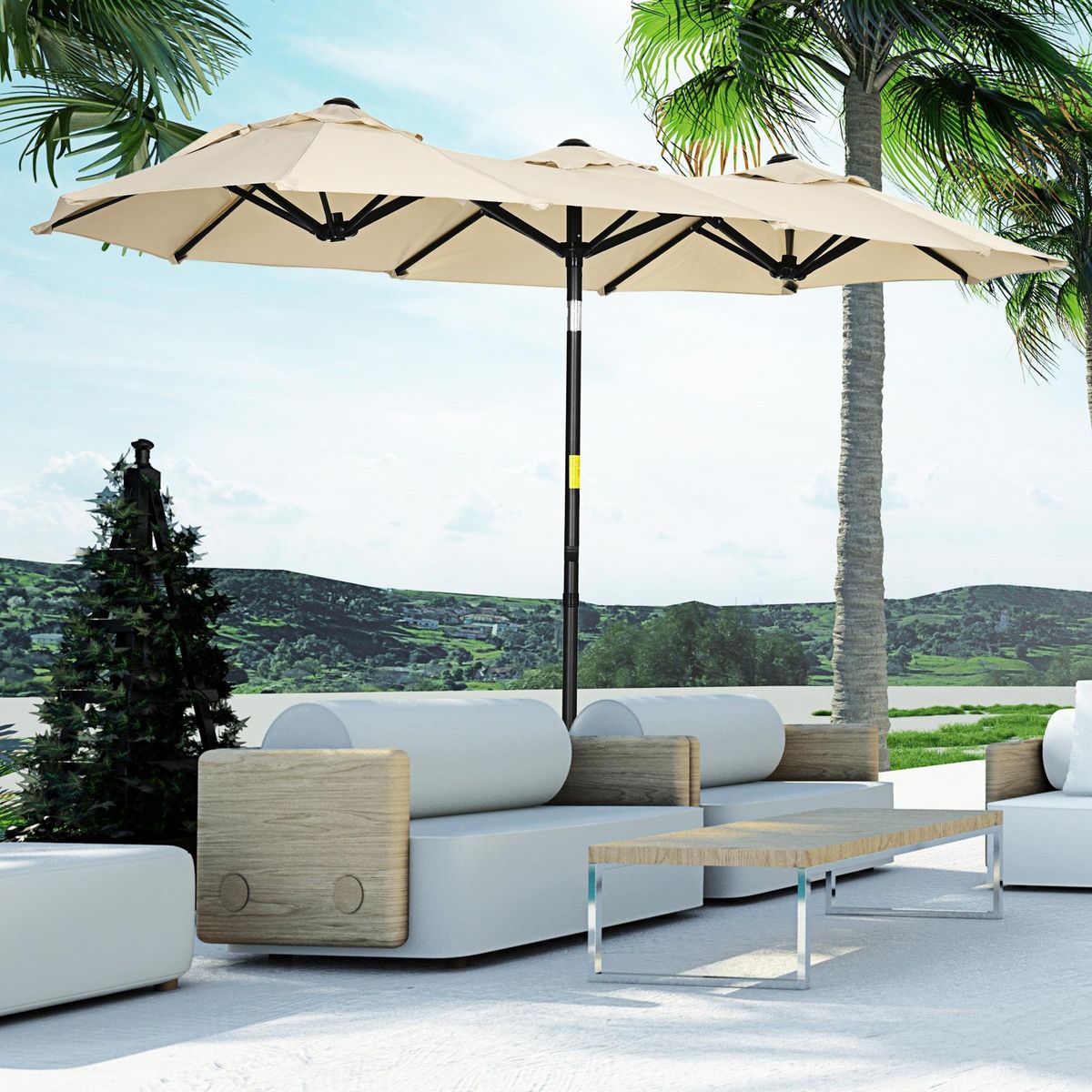 OUTSUNNY Parasol de jardin inclinable grande taille ouverture fermeture manivelle acier polyester haute densité beige