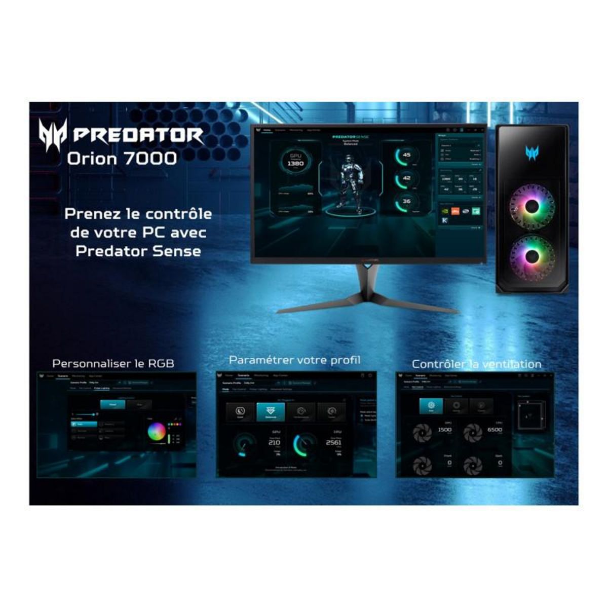 ACER Unité Centrale Acer Pc Gaming Predator Orion 7 655 Intel Core i9 14900KF 64 Go RAM DDR5 2 x 1To SSD GeForce RTX 4090