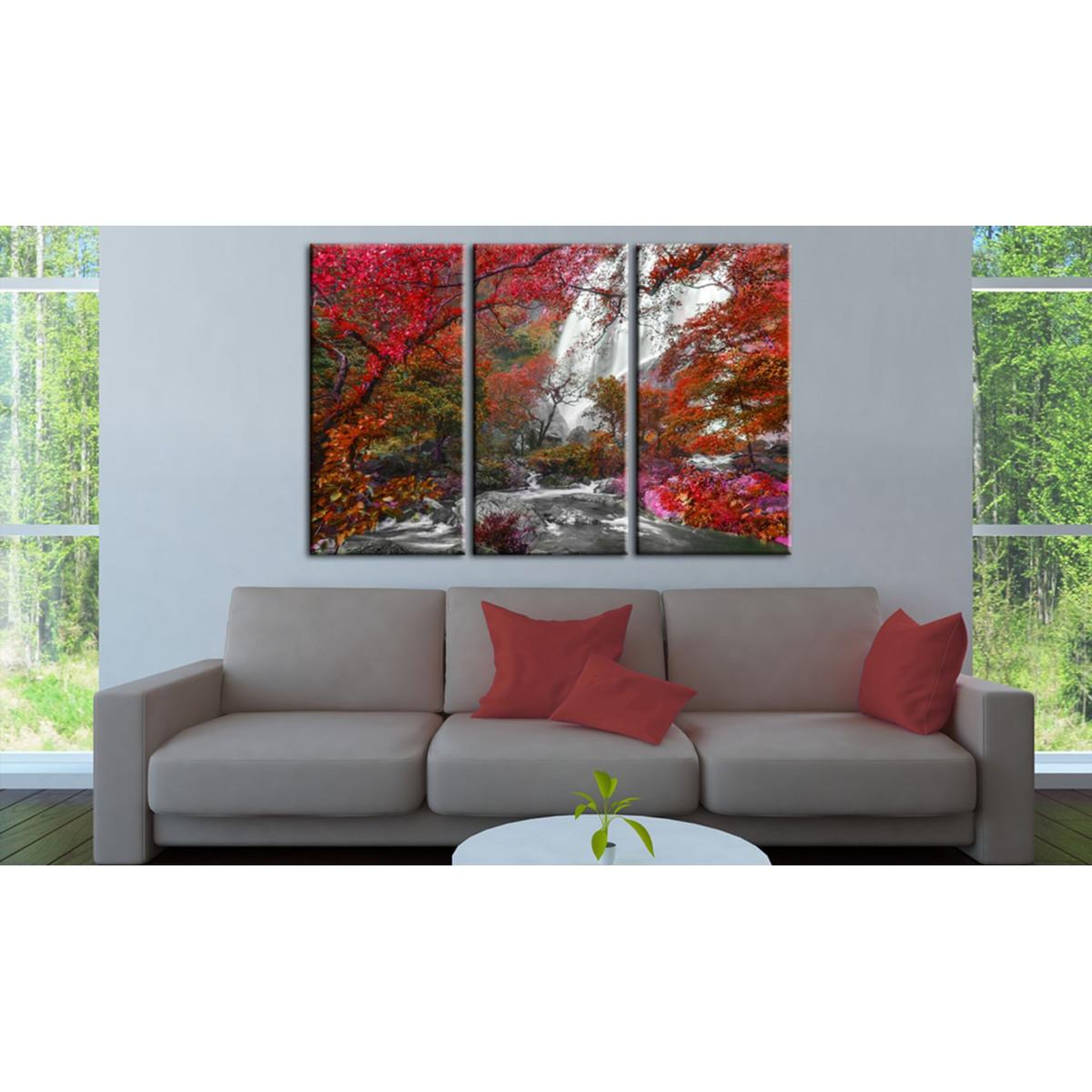Voir la diapositive 2 : Paris Prix Tableau  Beautiful Waterfall : Autumnal Forest