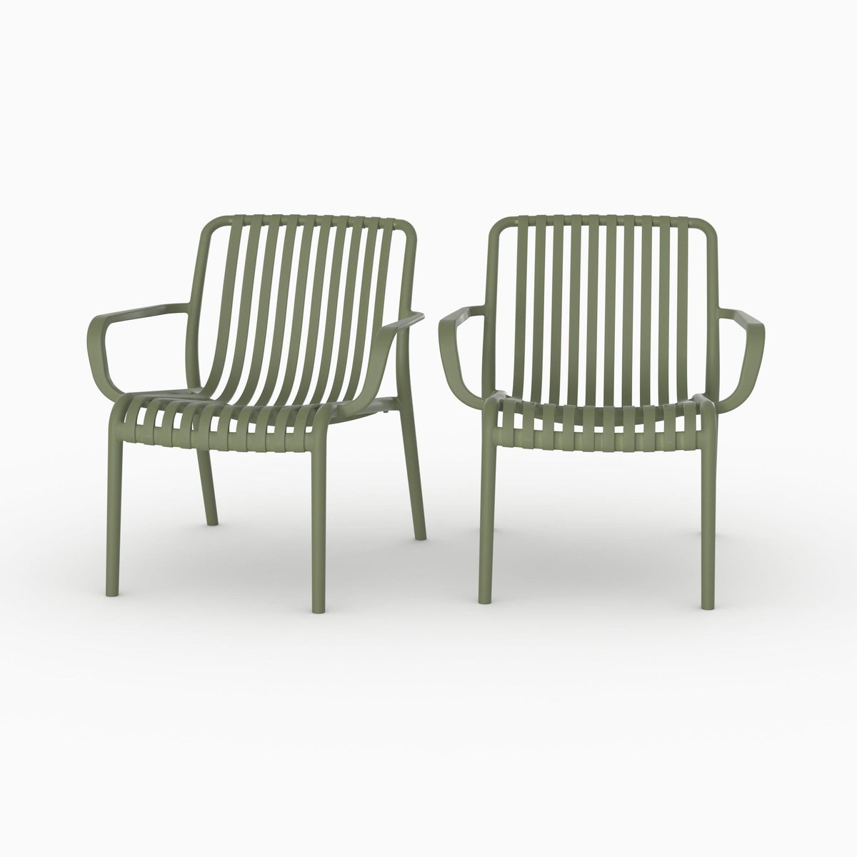 Rendez vous déco Lot de 2 fauteuils de jardin en plastique vert kaki avec accoudoirs-Ivy