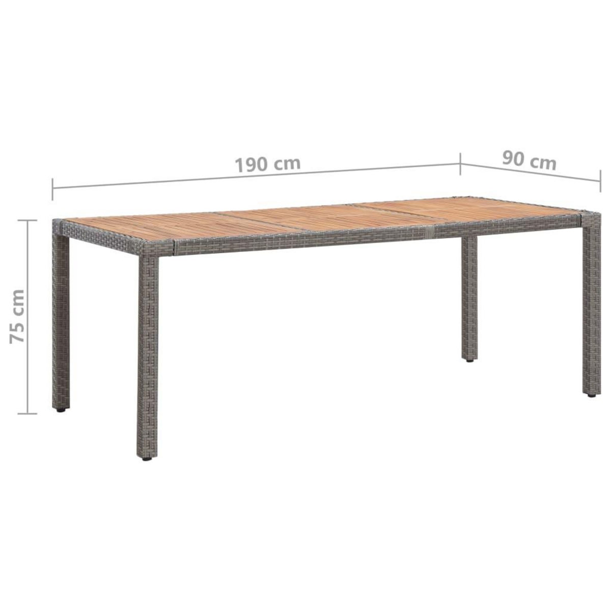 VIDAXL Table de jardin Gris 190x90x75cm Resine tressee et acacia