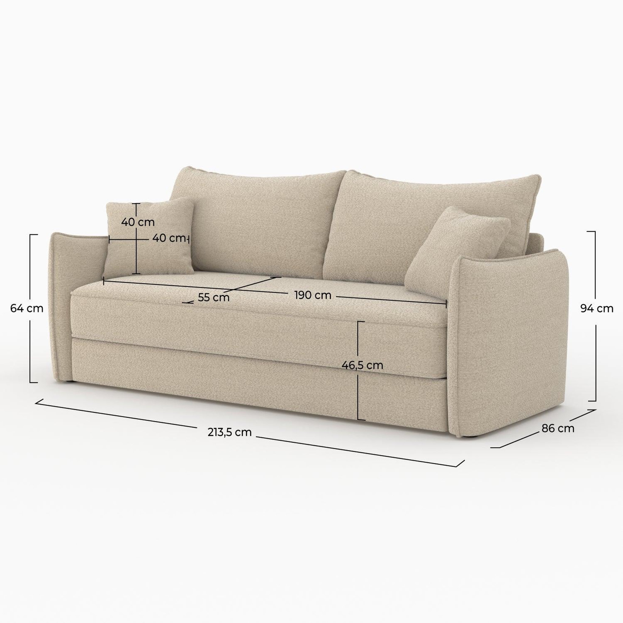 Voir la diapositive 4 : MAISON PAVANE Canapé convertible 3 places en tissu effet lin beige-céleste