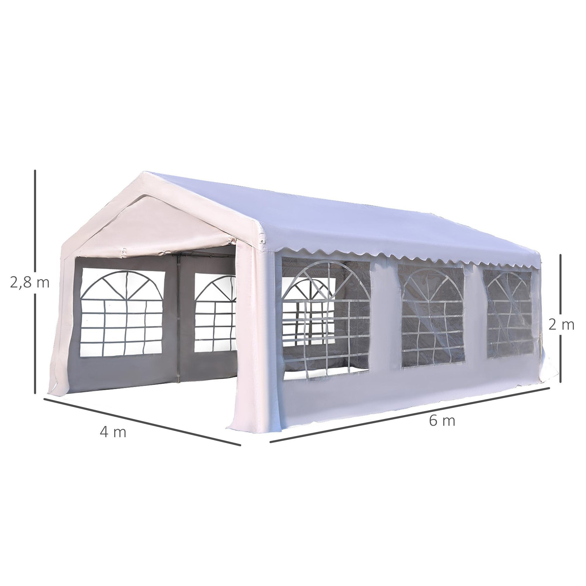 Voir la diapositive 3 : HOMCOM Tente de réception tonnelle de jardin 4 parois amovibles portes zippées idéal pour fête mariage soirée 6 x 4 x 2,8 m acier toile polyéthylène 180 g/m² blanc